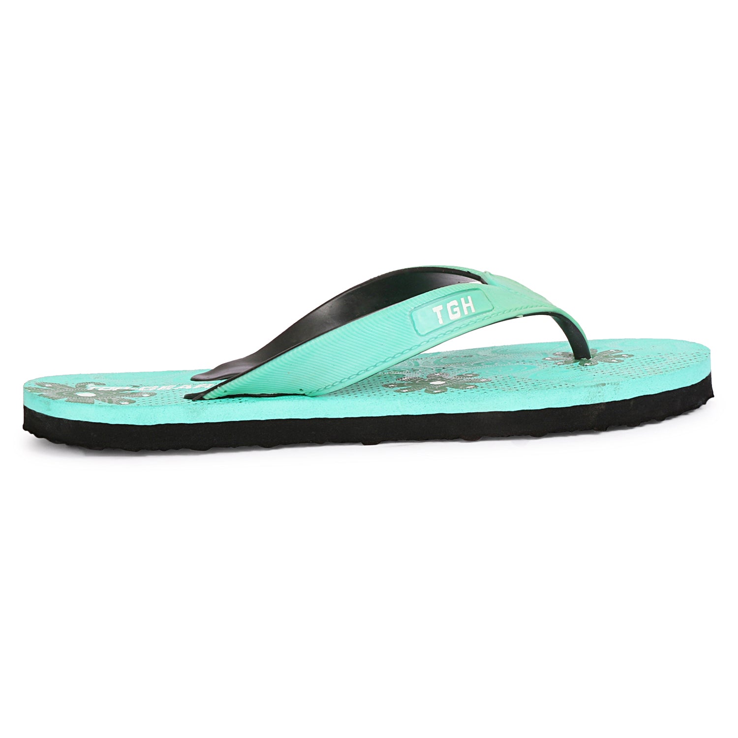 Women Flip Flops (Green, Black , 7)