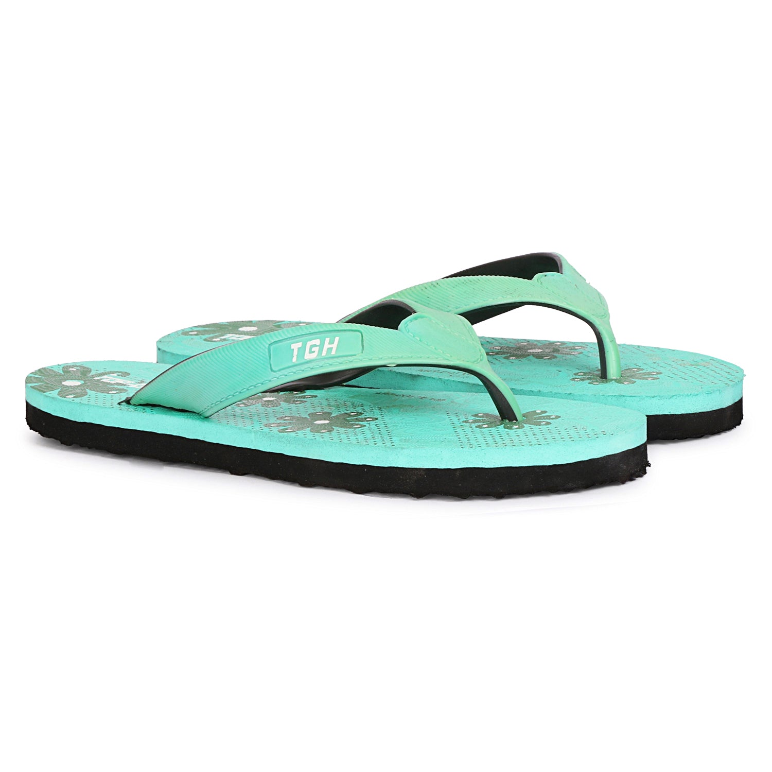 Women Flip Flops (Green, Black , 7)