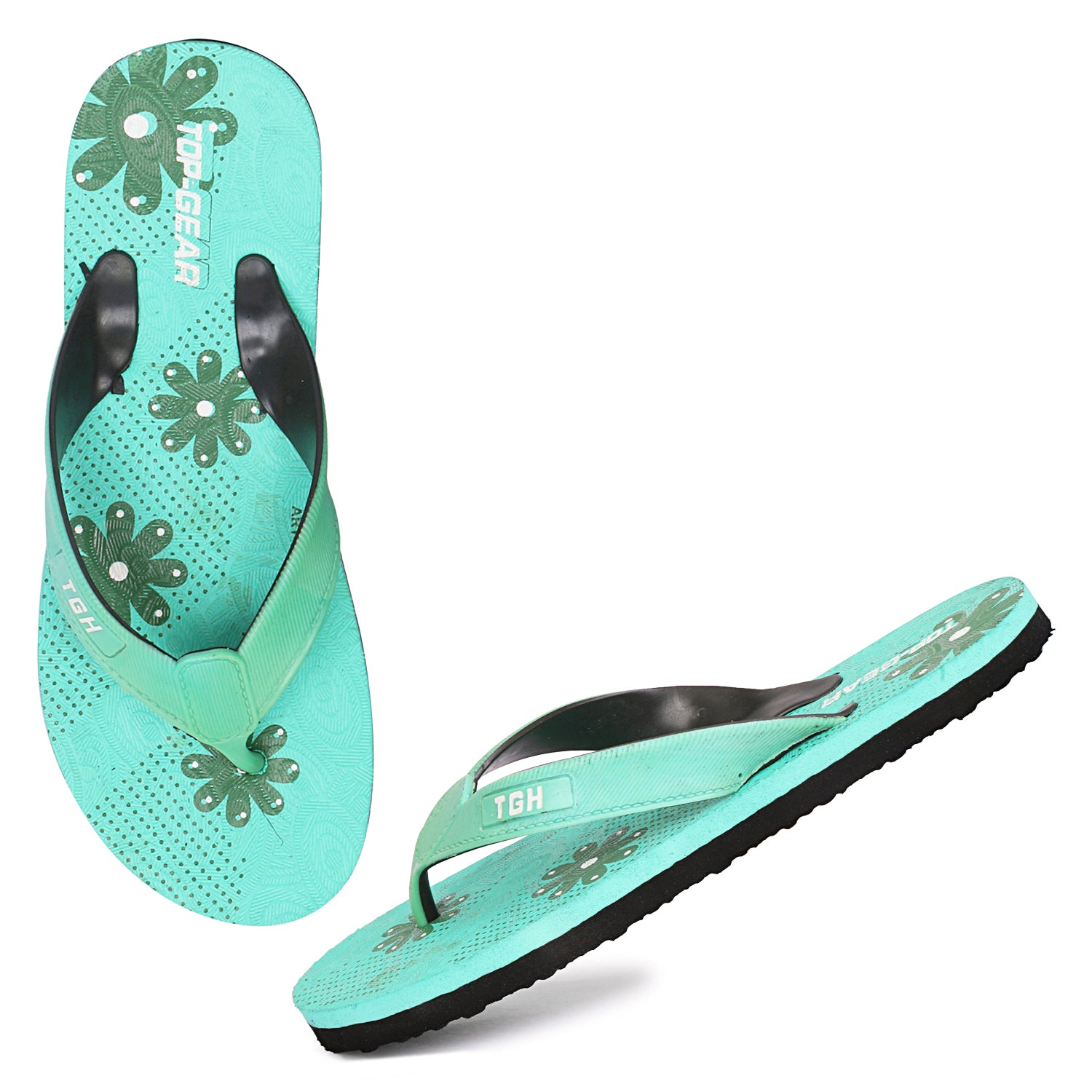 Women Flip Flops (Green, Black , 7)
