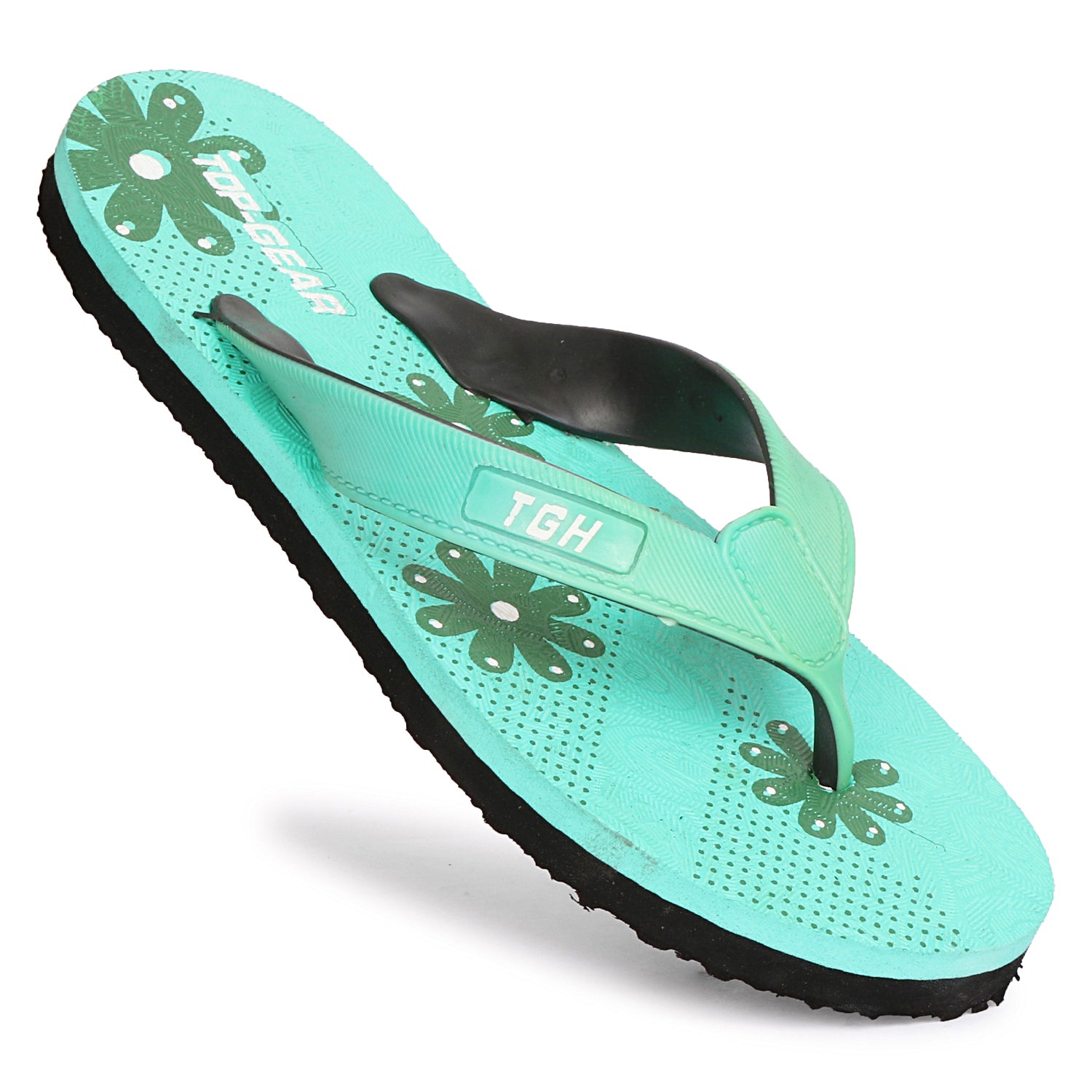 Women Flip Flops (Green, Black , 7)