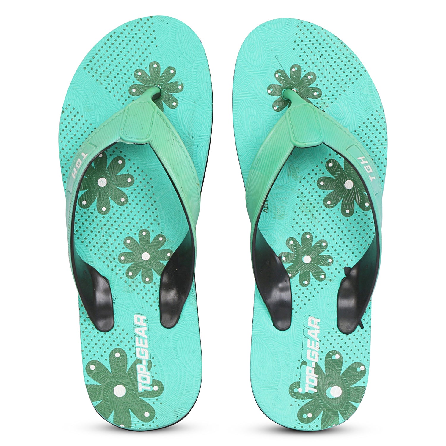Women Flip Flops (Green, Black , 7)