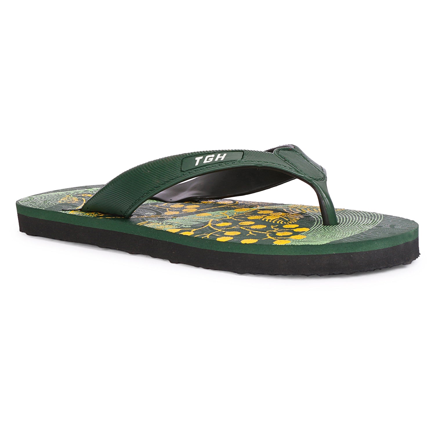 Women Flip Flops (Black, Green , 4)