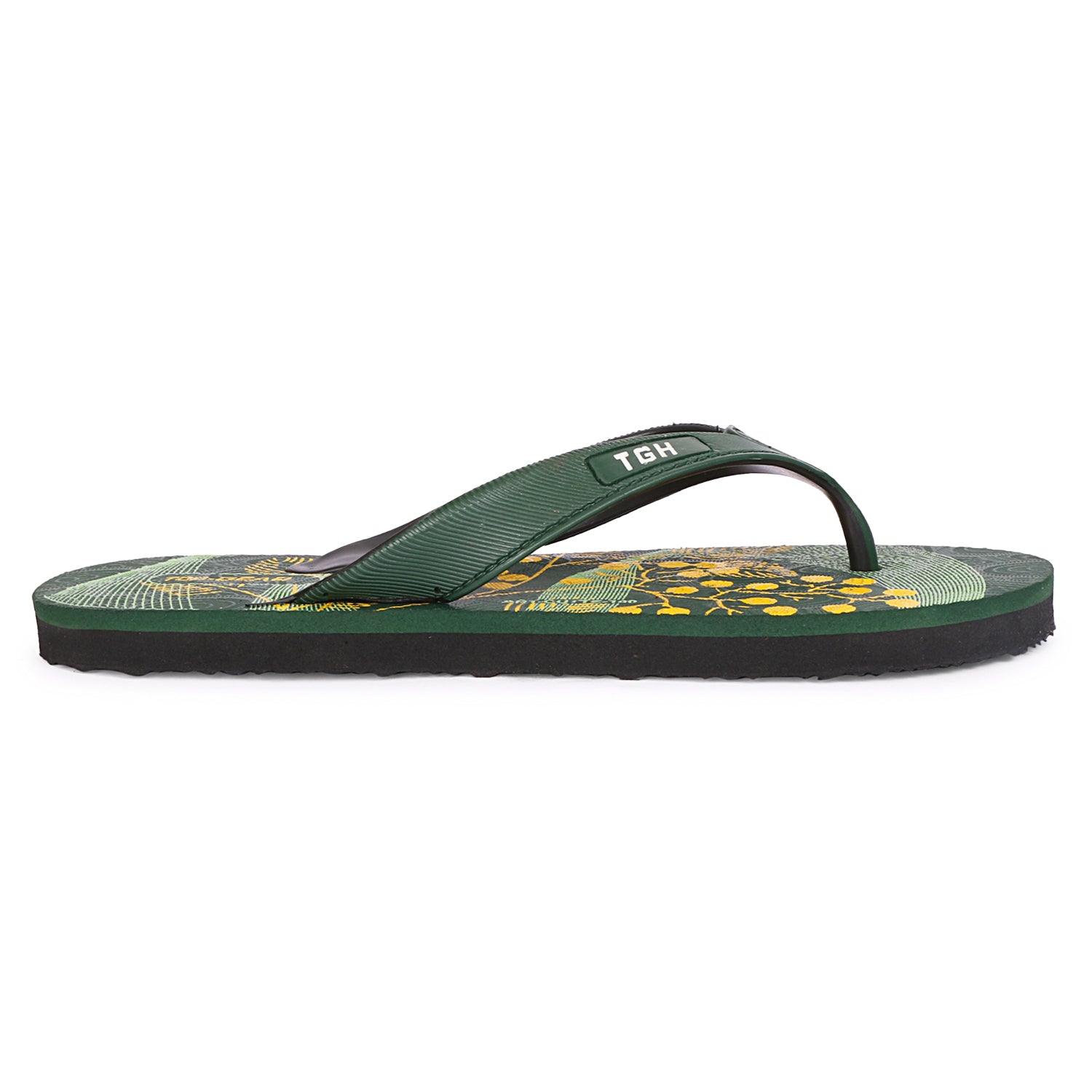 Women Flip Flops (Black, Green , 4)