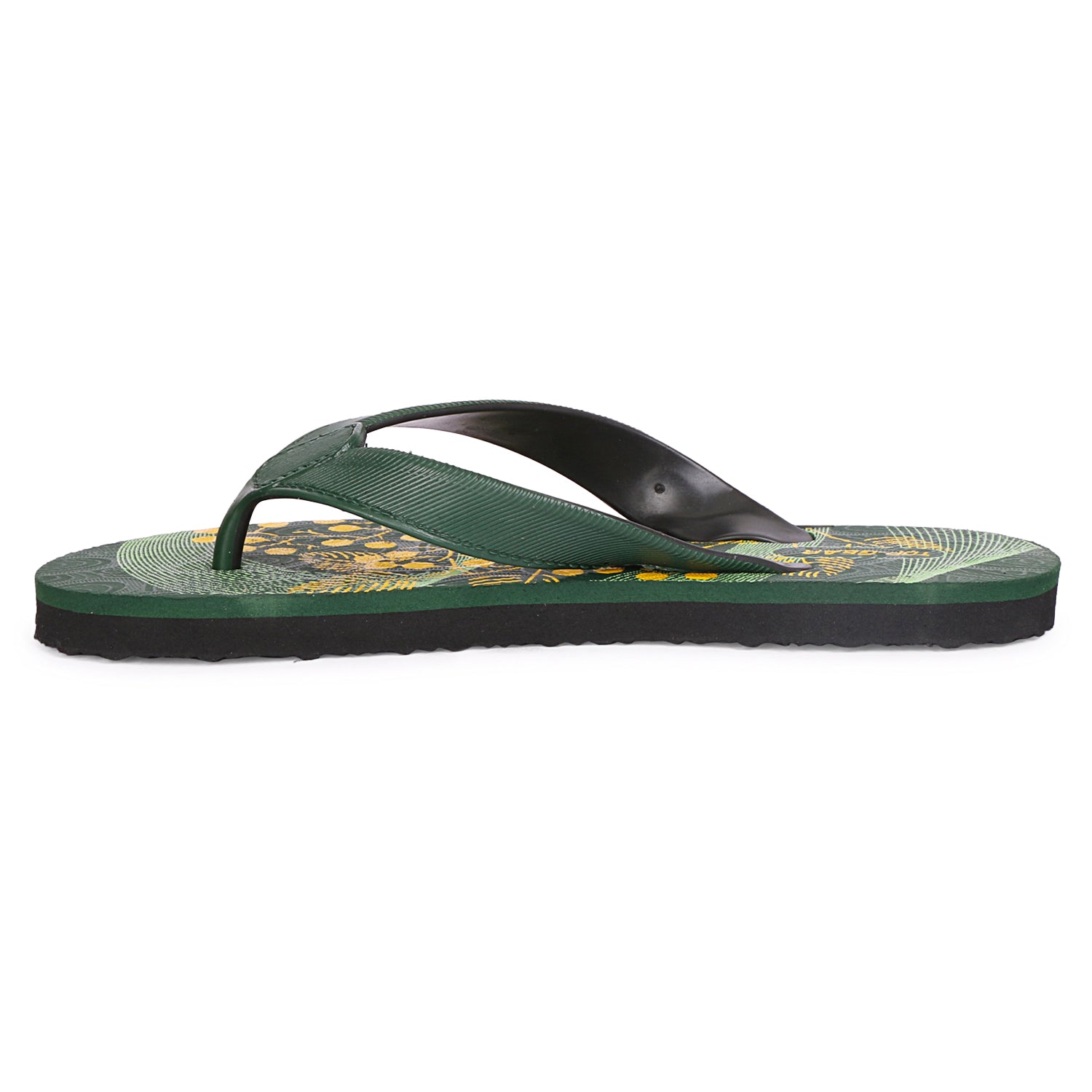 Women Flip Flops (Black, Green , 4)