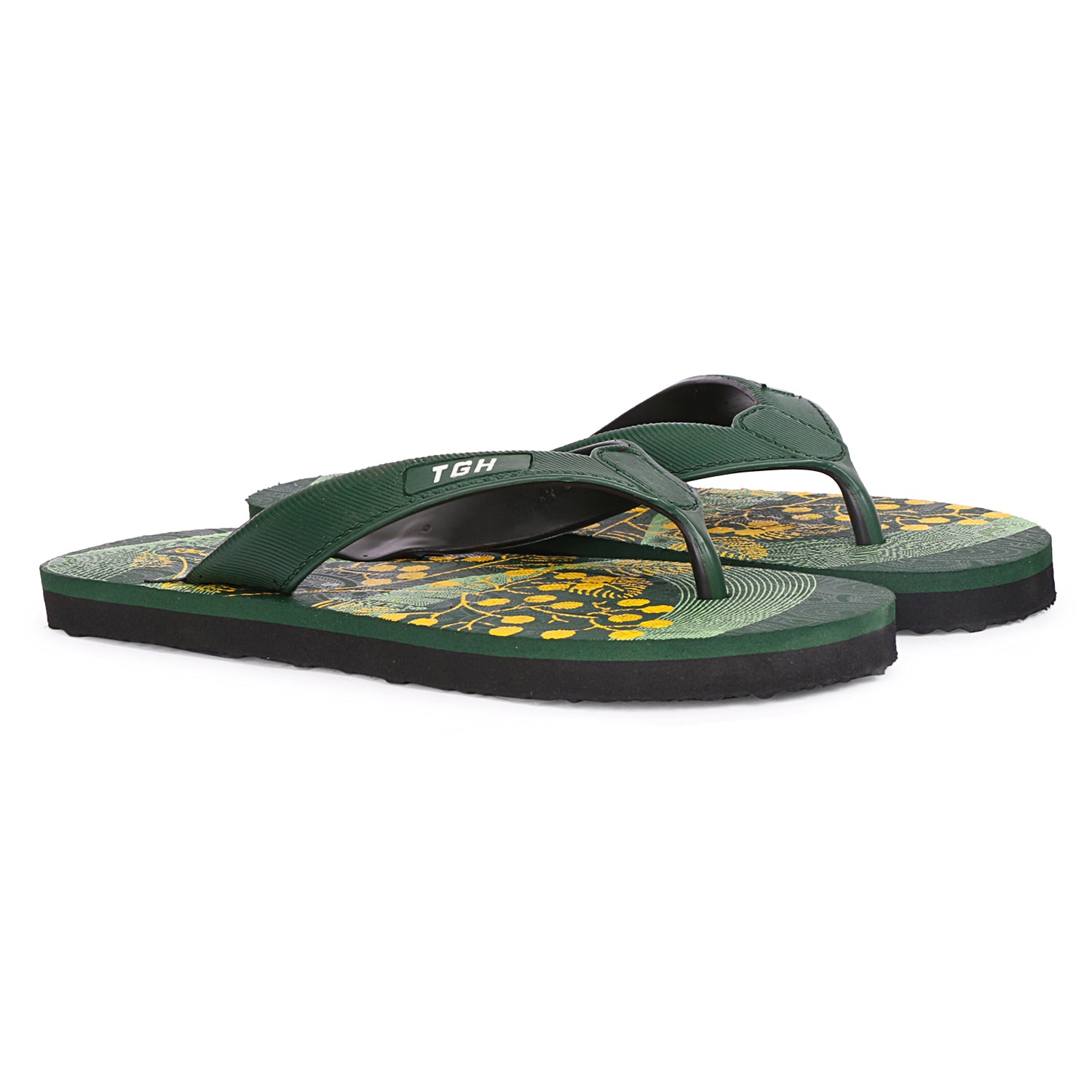Women Flip Flops (Black, Green , 4)