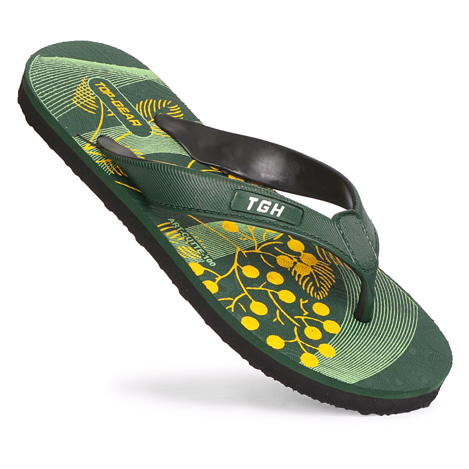 Women Flip Flops (Black, Green , 4)