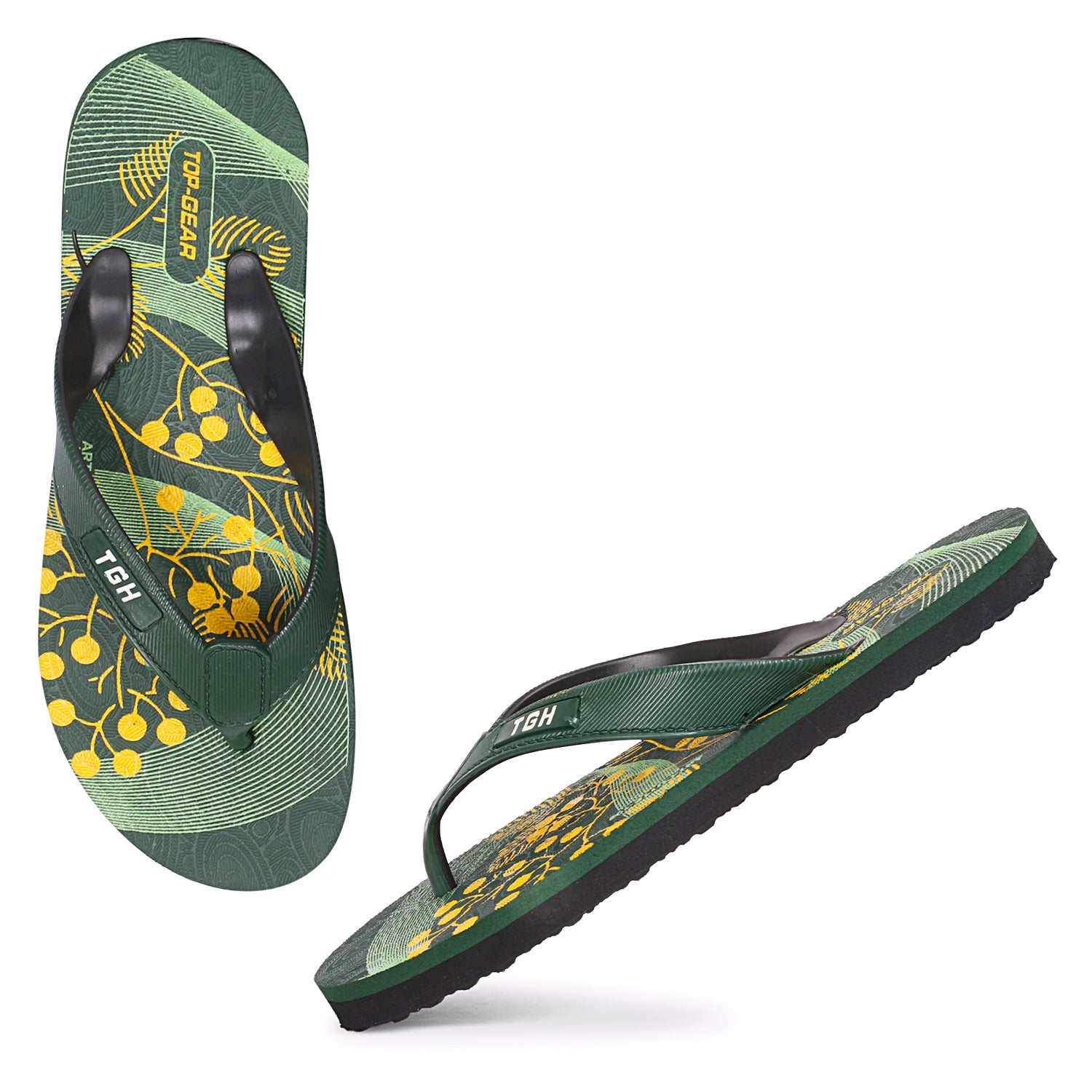 Women Flip Flops (Black, Green , 4)