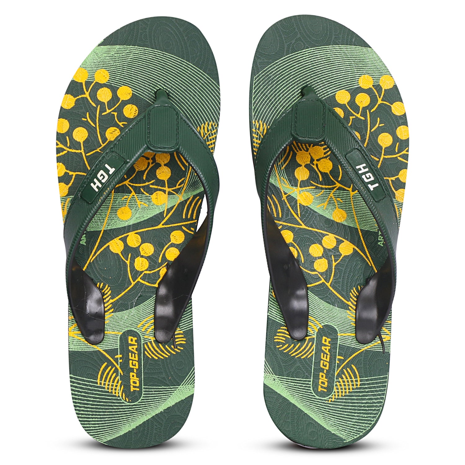 Women Flip Flops (Black, Green , 4)