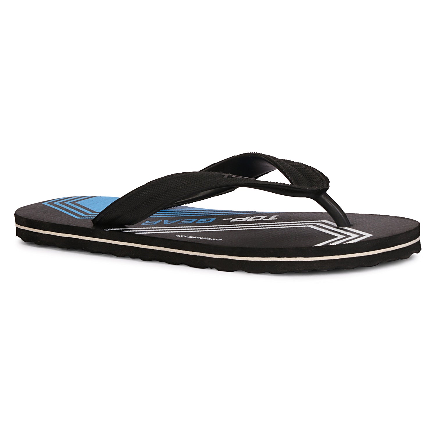 Men Flip Flops (Black, Blue , 9)