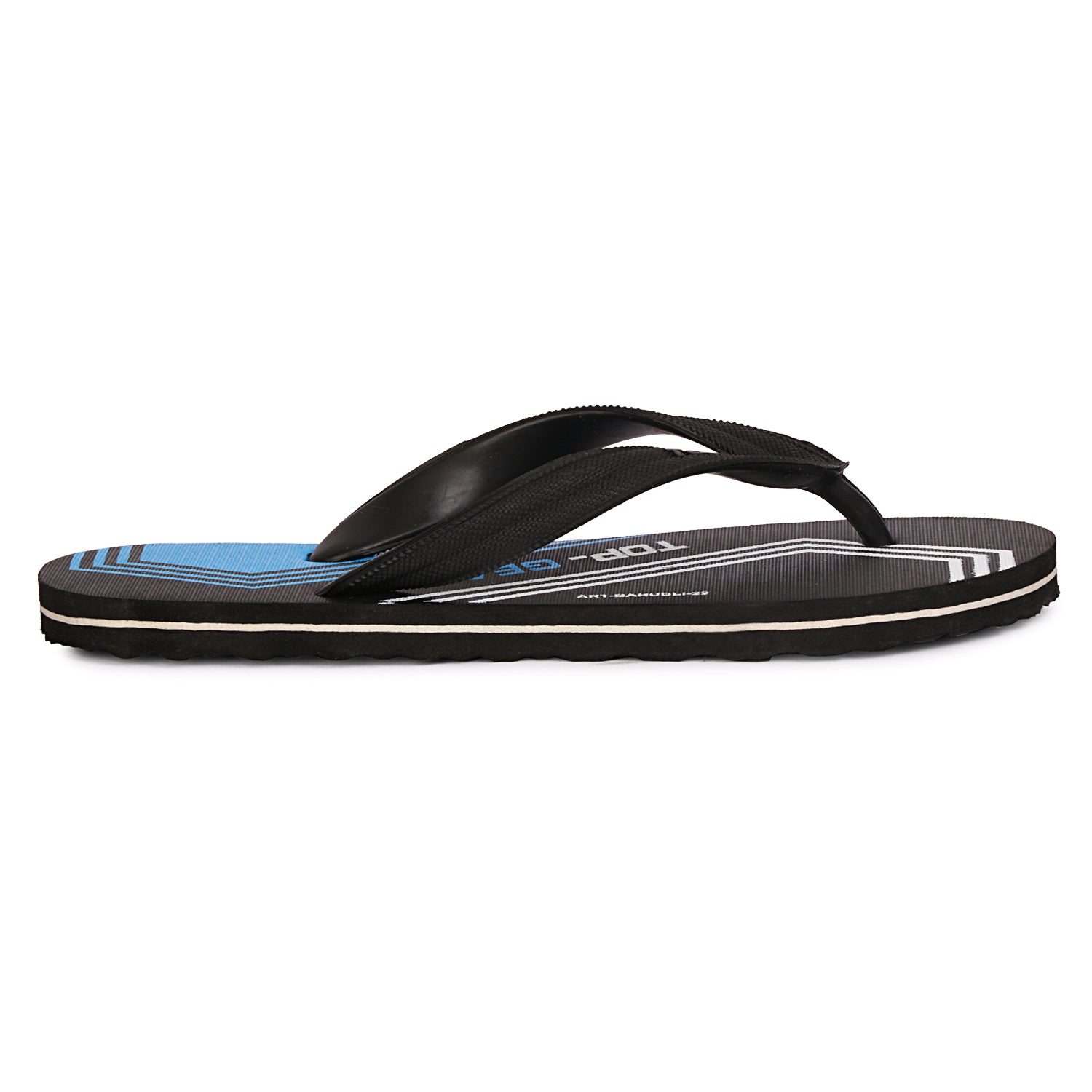 Men Flip Flops (Black, Blue , 9)
