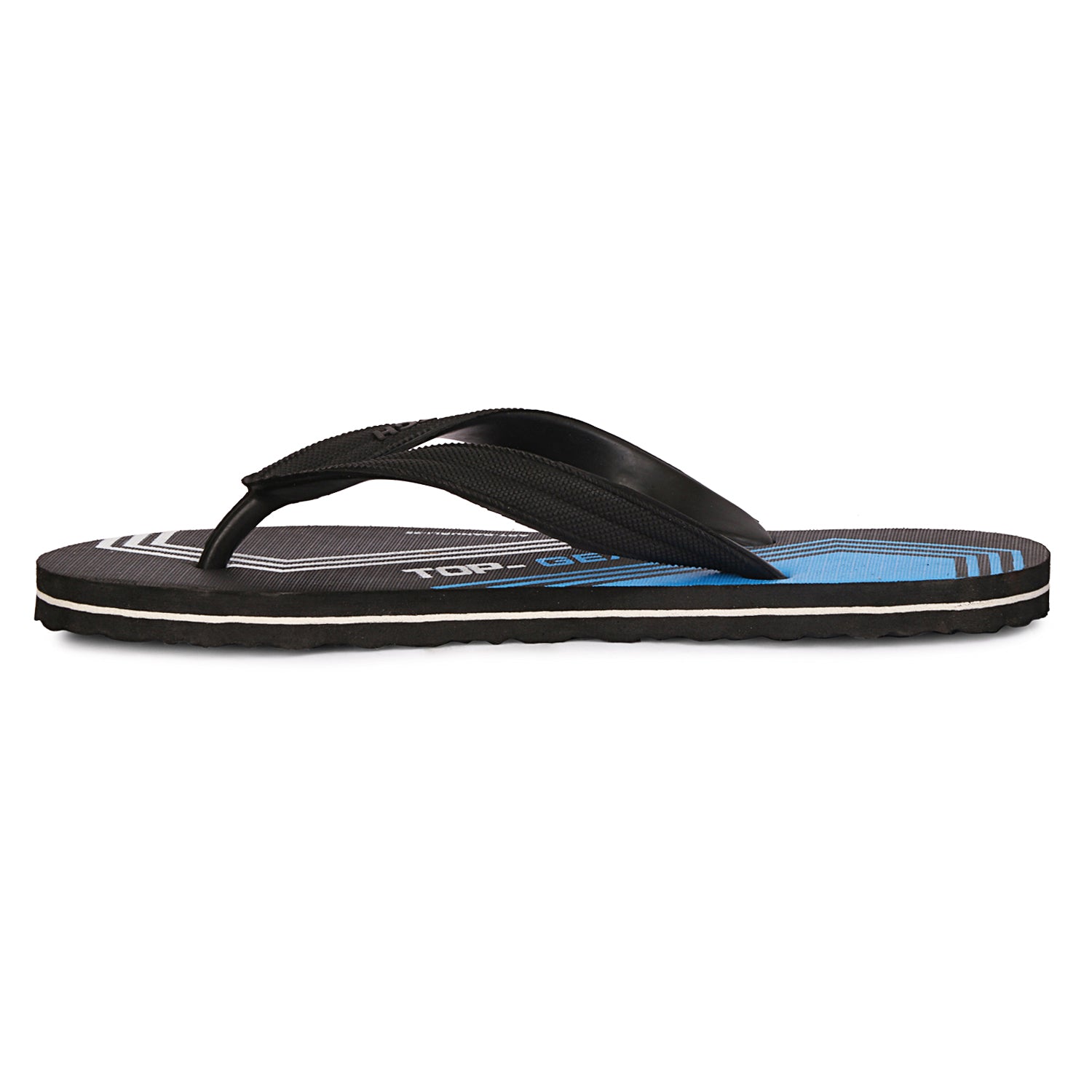 Men Flip Flops (Black, Blue , 9)