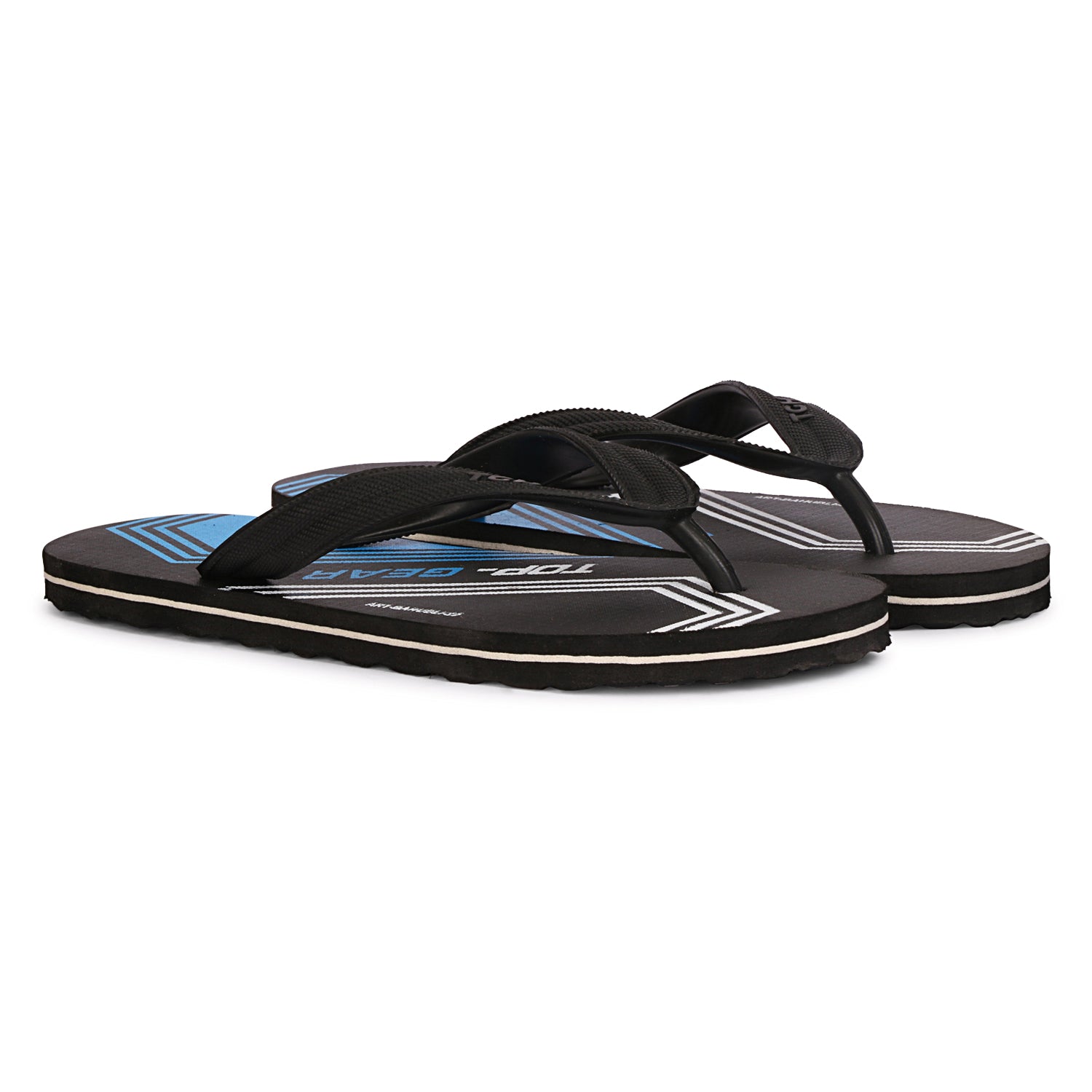 Men Flip Flops (Black, Blue , 9)