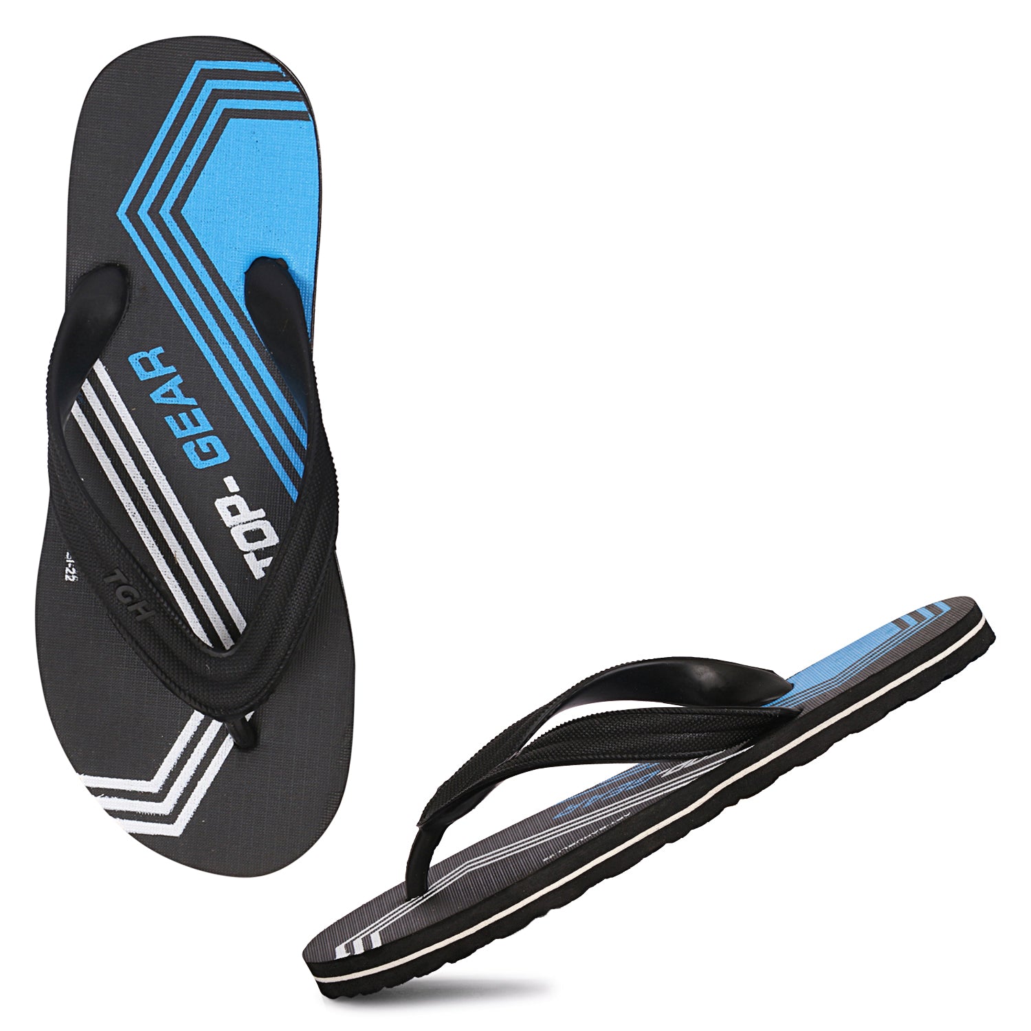 Men Flip Flops (Black, Blue , 9)