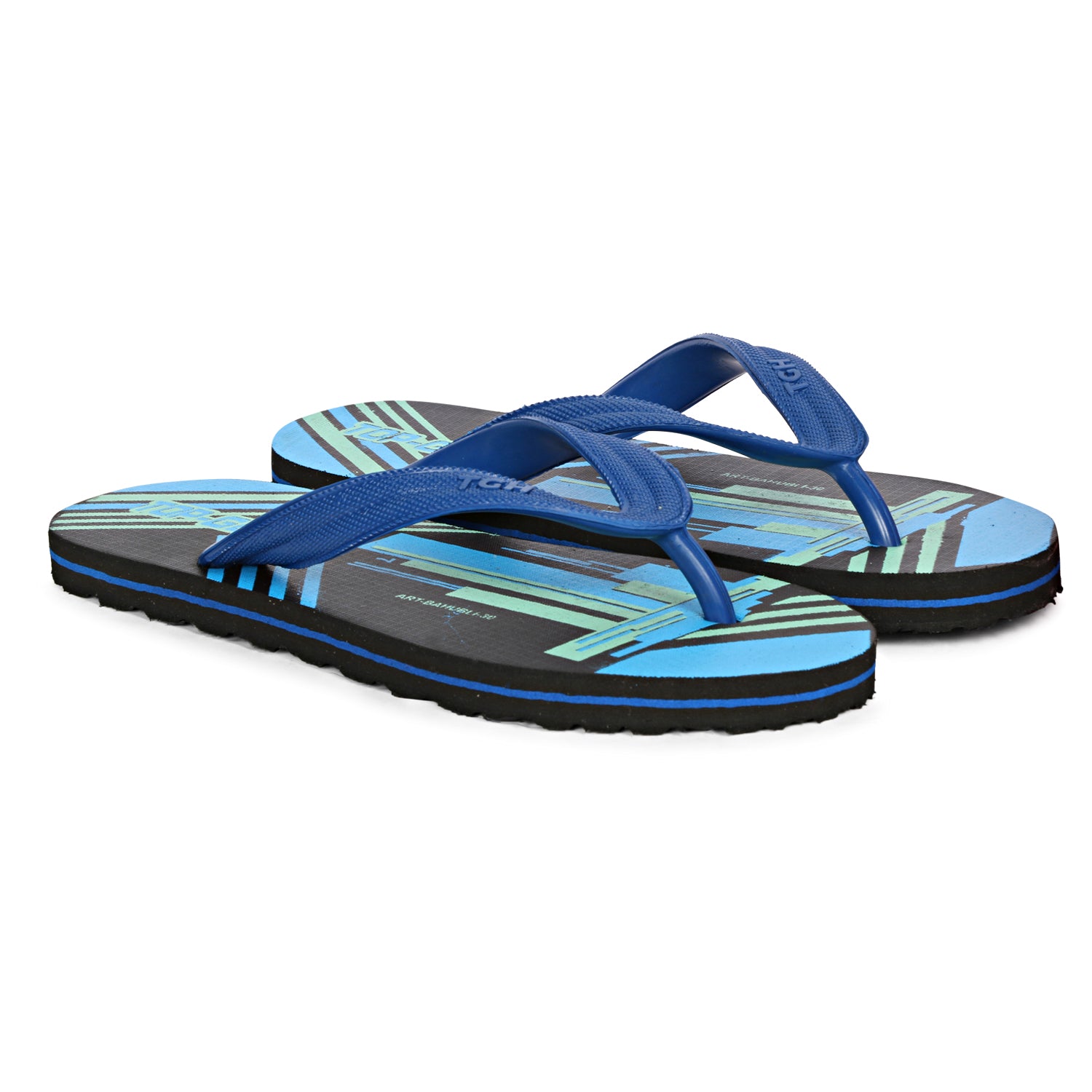 Men Flip Flops (Blue, Black , 10)