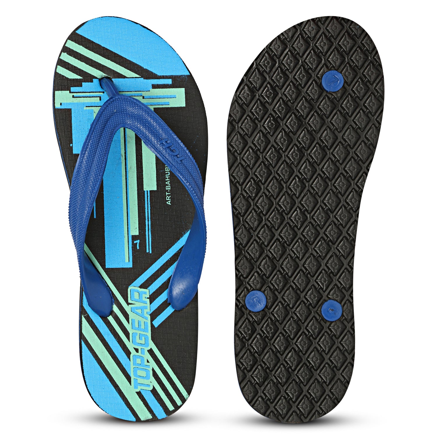 Men Flip Flops (Blue, Black , 10)
