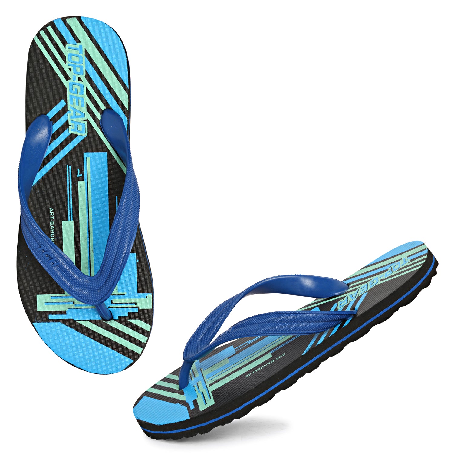 Men Flip Flops (Blue, Black , 10)