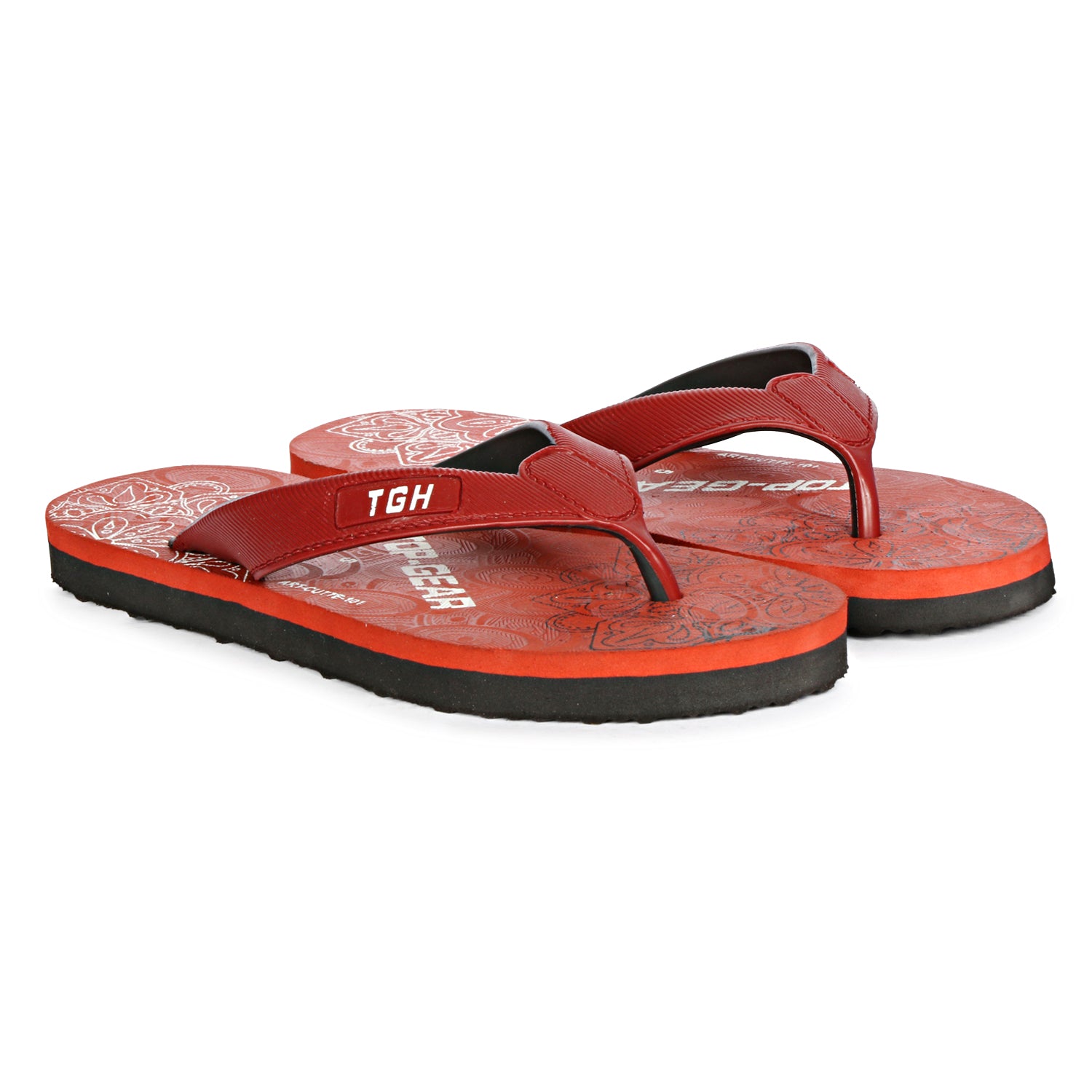 Women Flip Flops (Maroon, Black, White , 4)