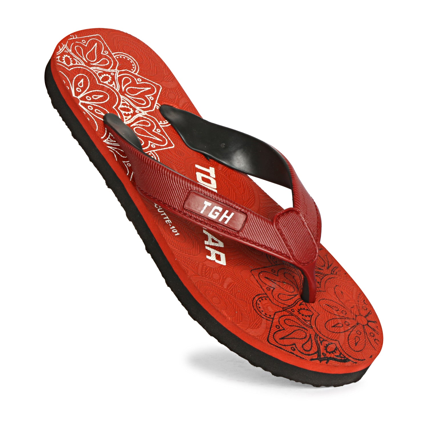 Women Flip Flops (Maroon, Black, White , 4)