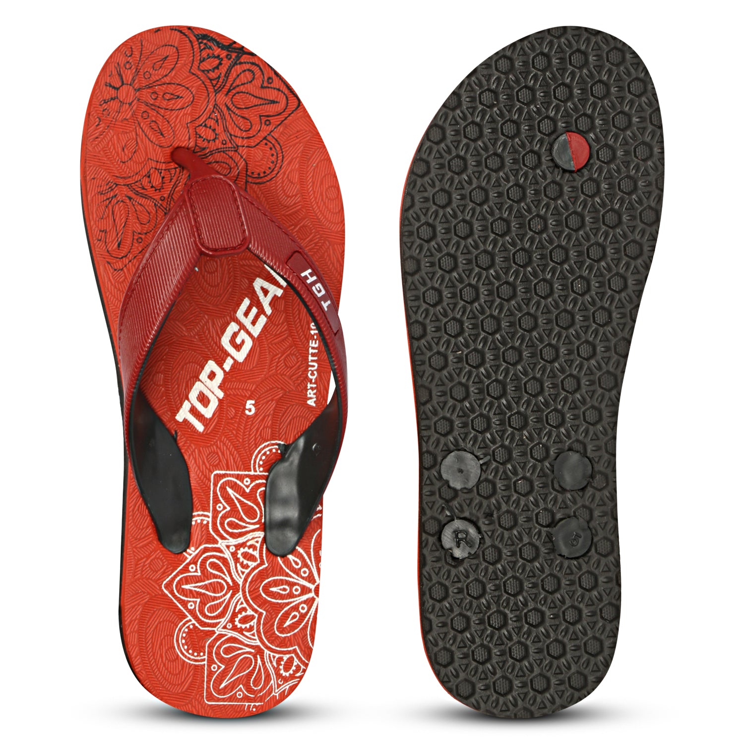Women Flip Flops (Maroon, Black, White , 4)