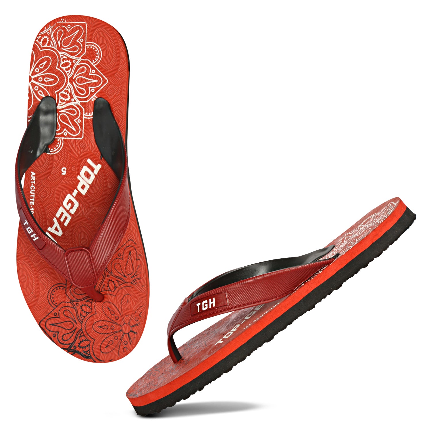 Women Flip Flops (Maroon, Black, White , 4)