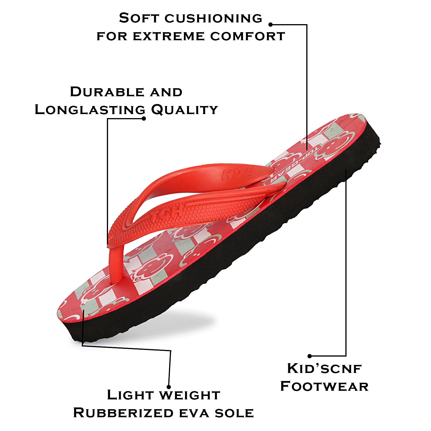 Boys & Girls Slip On Slipper Flip Flop (Multicolor Red)