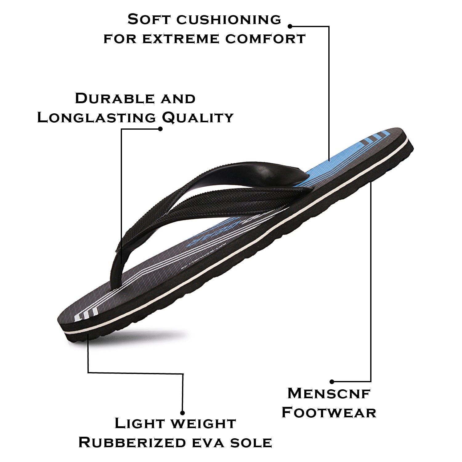 Men Flip Flops (Black, Blue , 9)