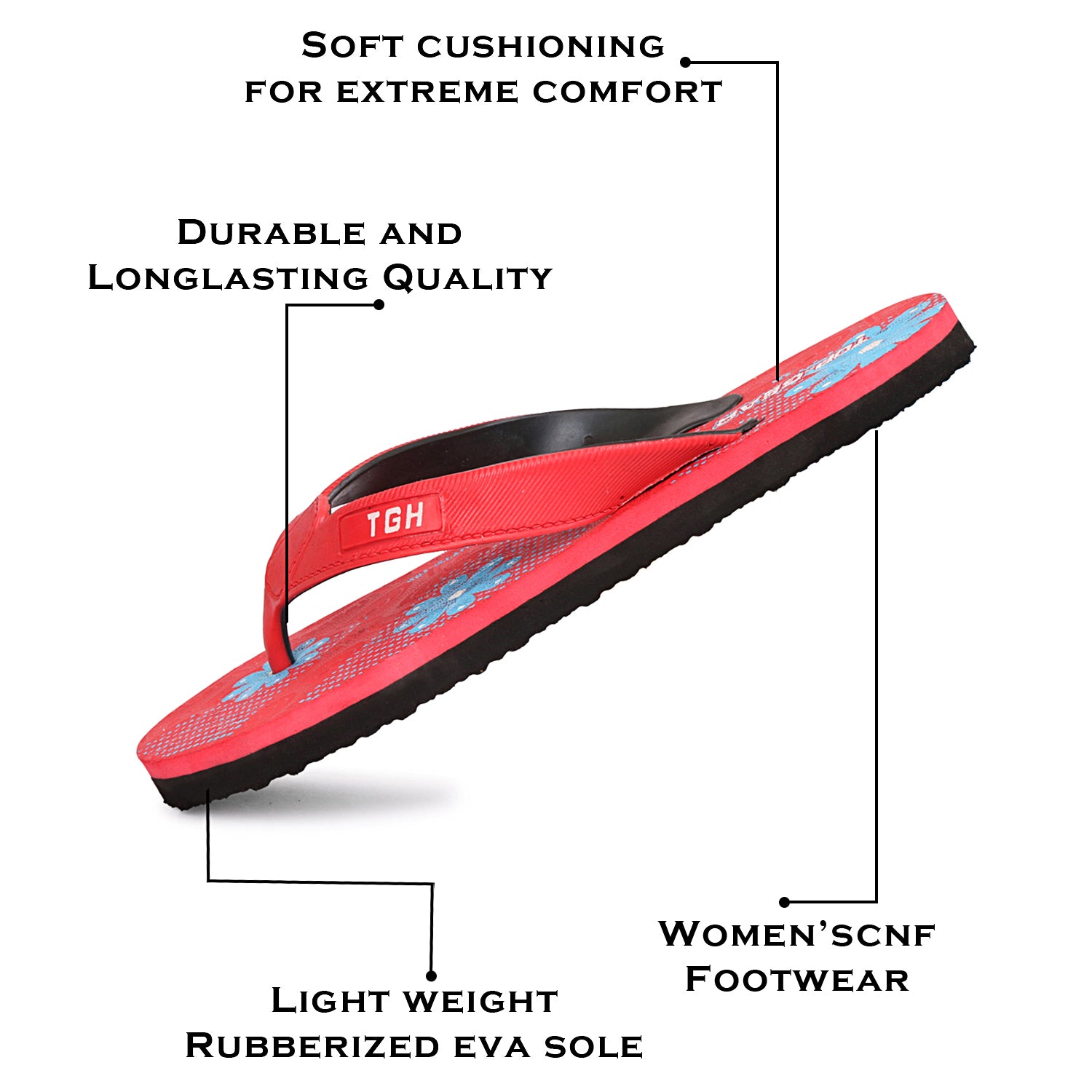 Women Flip Flops (Red, Blue, Black , 4)