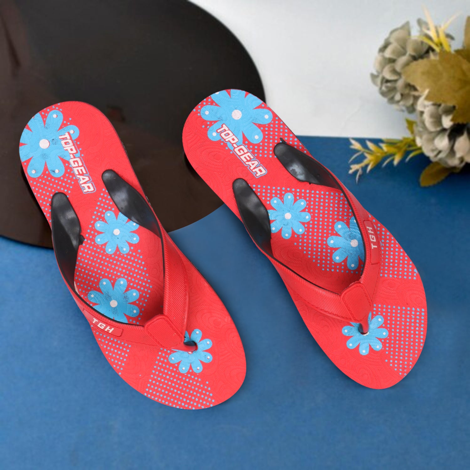 Women Flip Flops (Red, Blue, Black , 4)