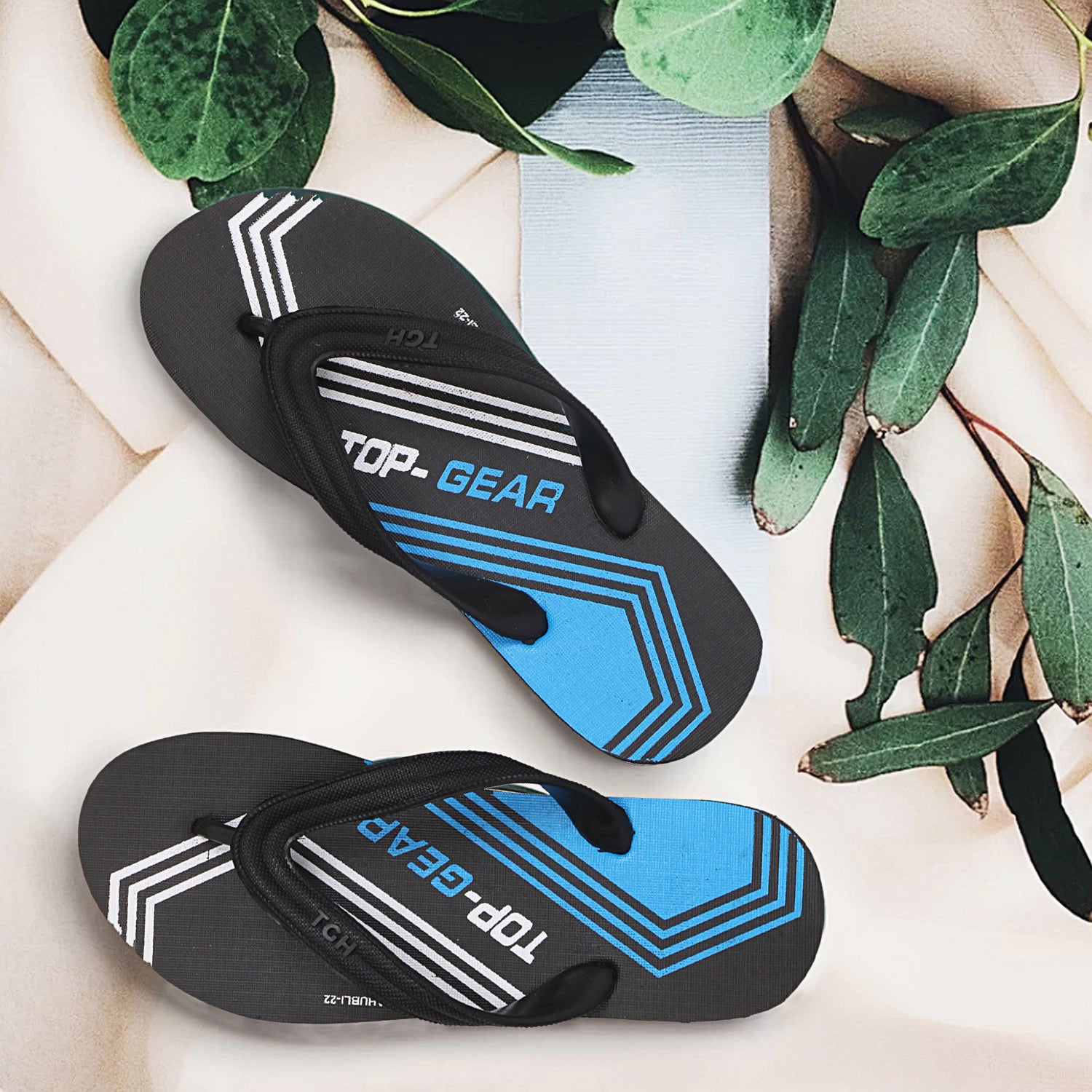 Men Flip Flops (Black, Blue , 9)