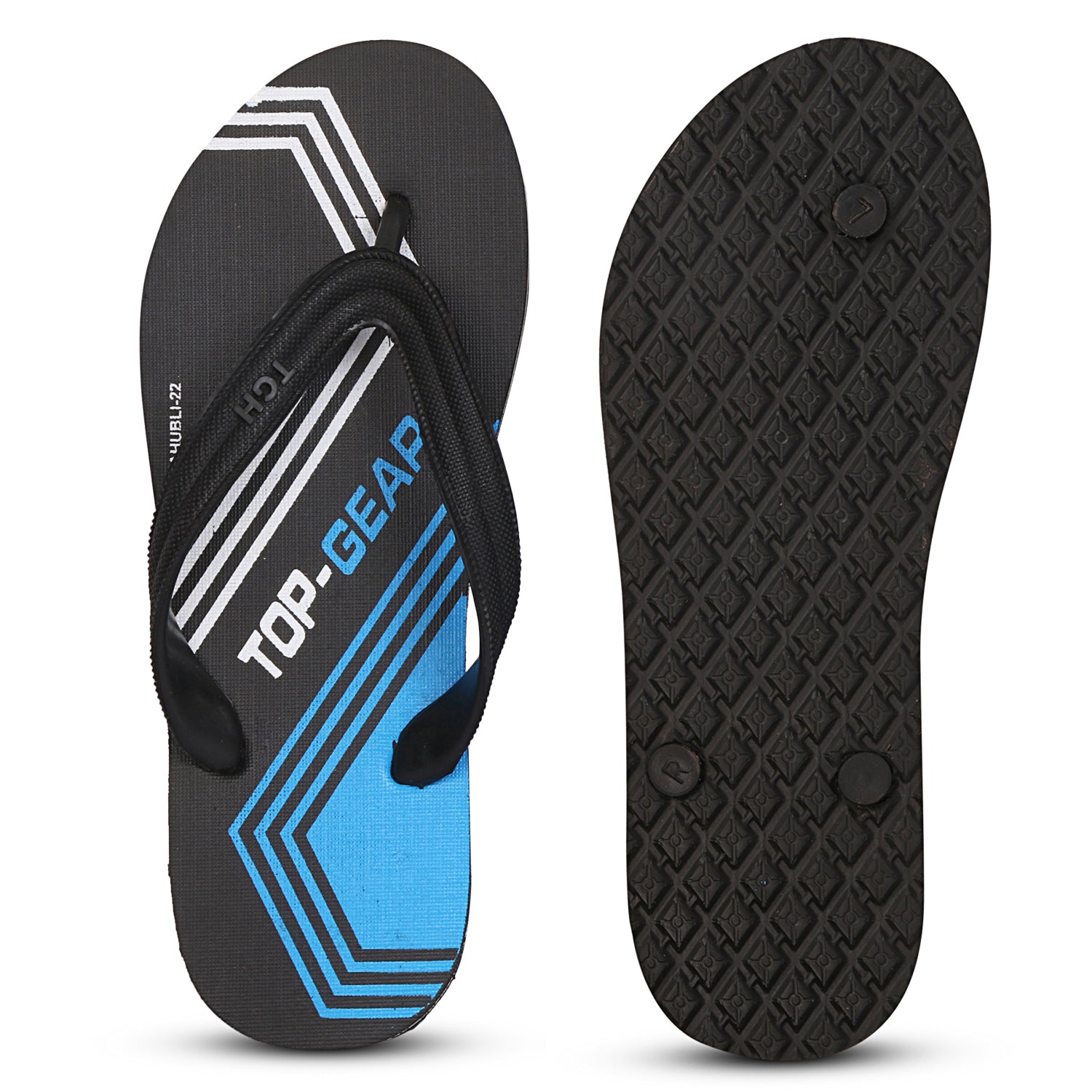 Men Flip Flops (Black, Blue , 9)