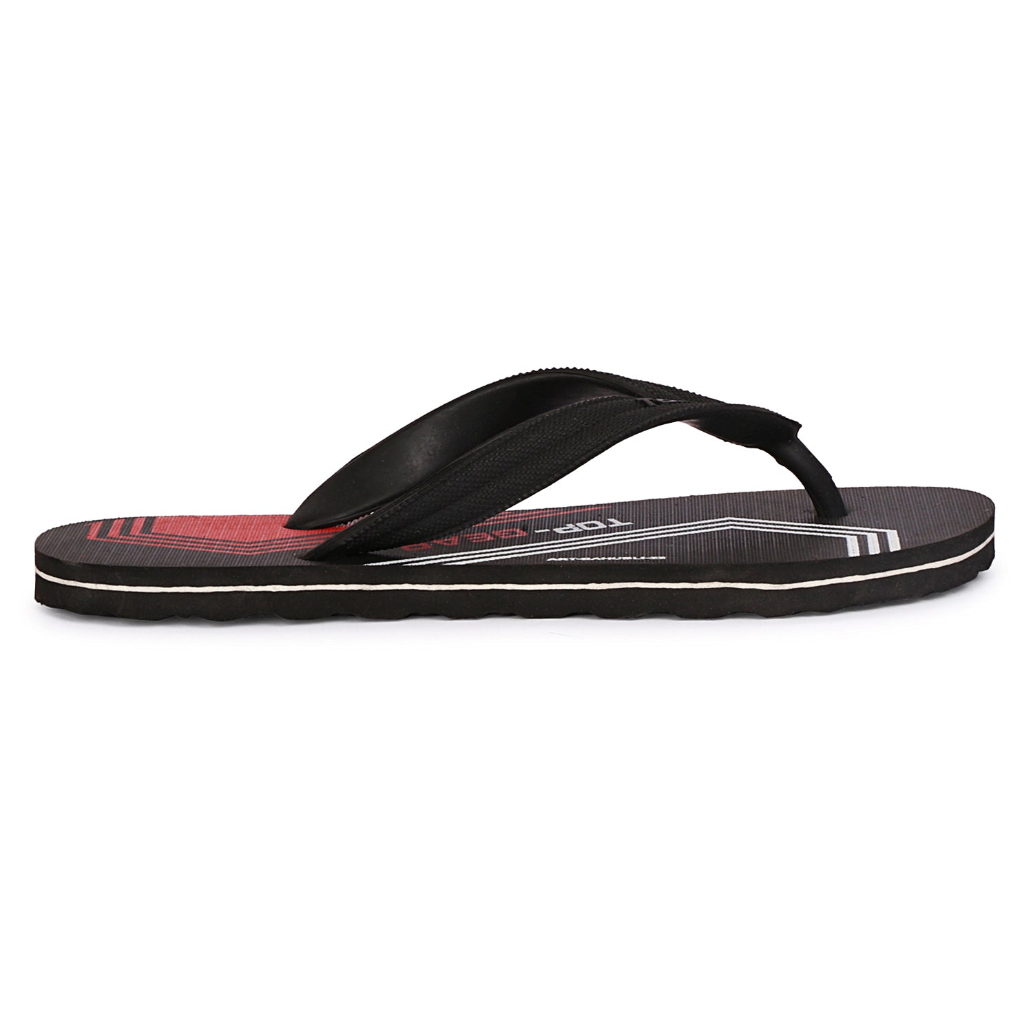 Men Flip Flops  (Black, Red , 8)
