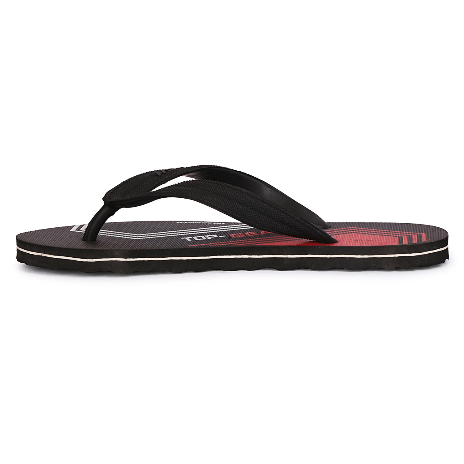 Men Flip Flops  (Black, Red , 8)