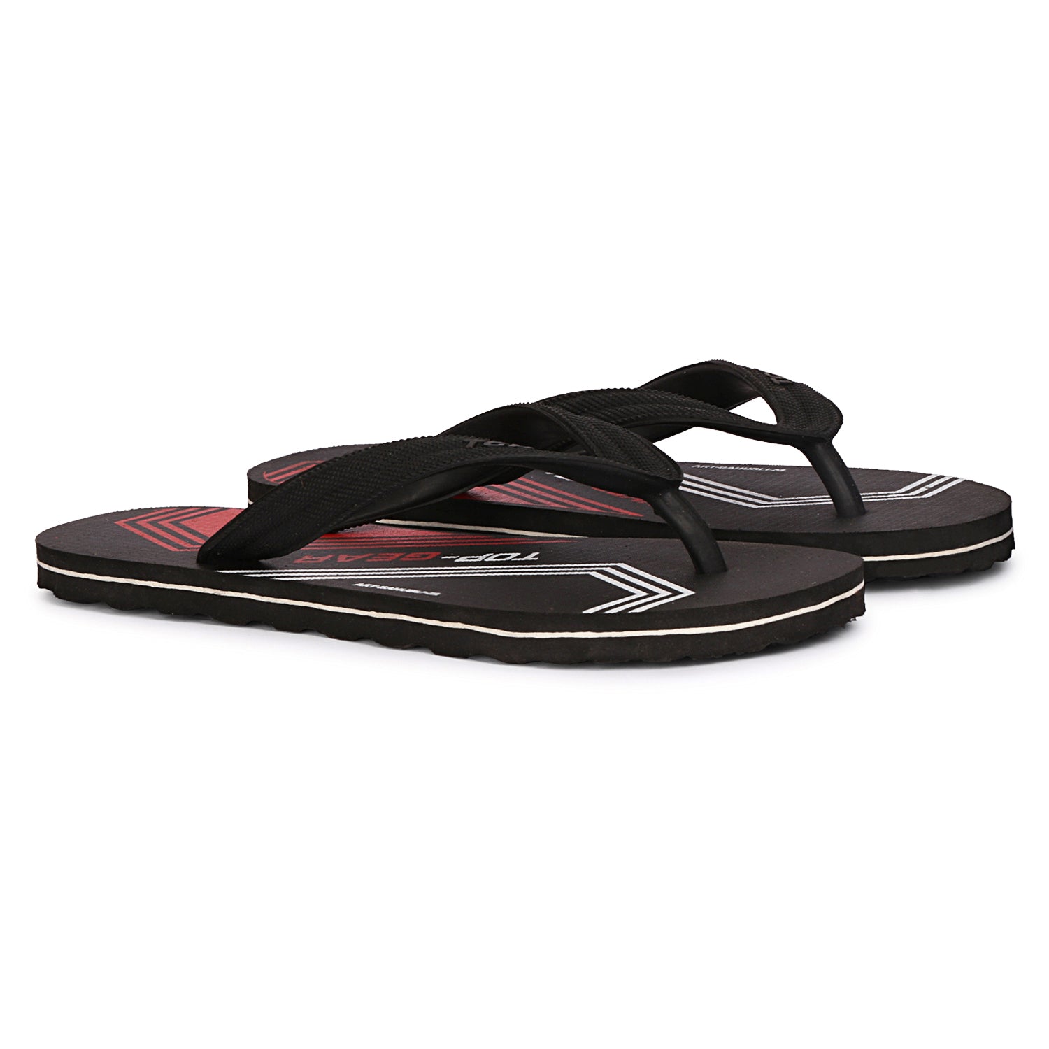 Men Flip Flops  (Black, Red , 8)