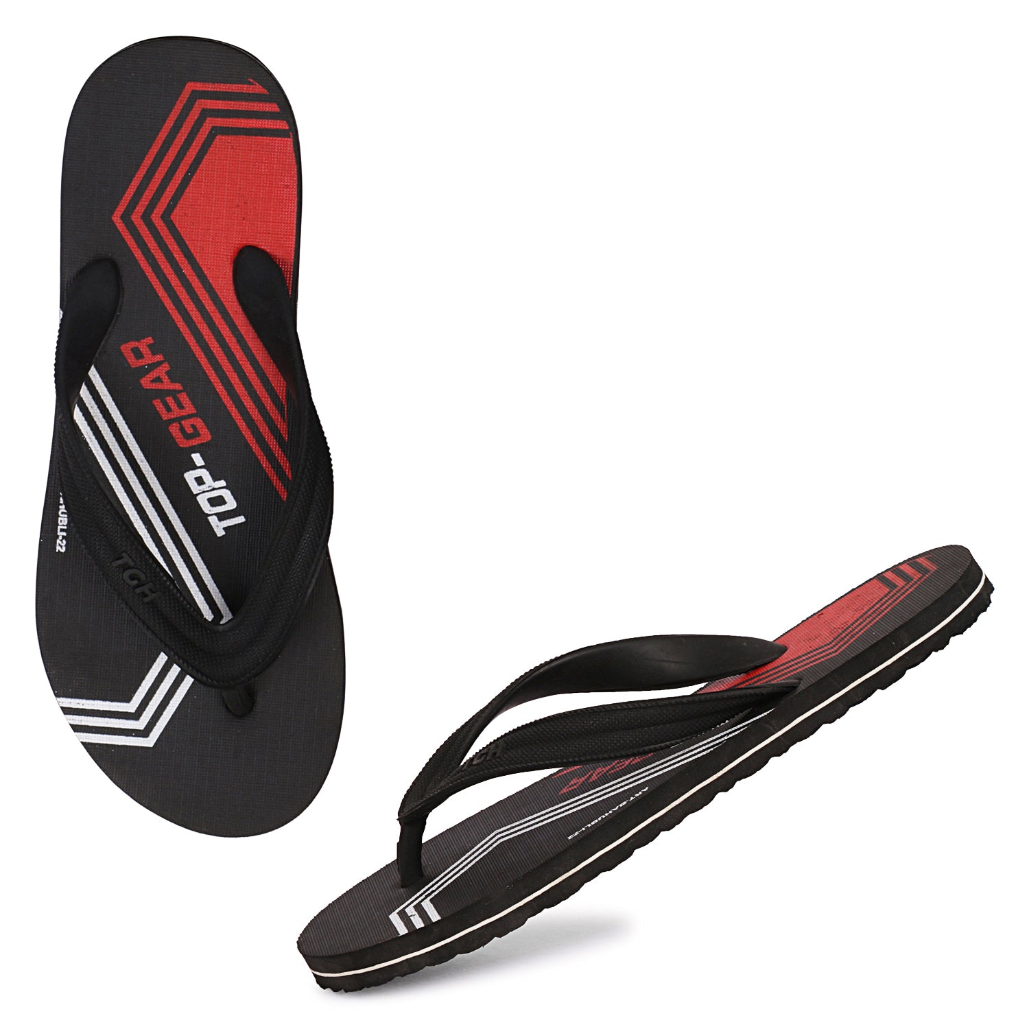 Men Flip Flops  (Black, Red , 8)