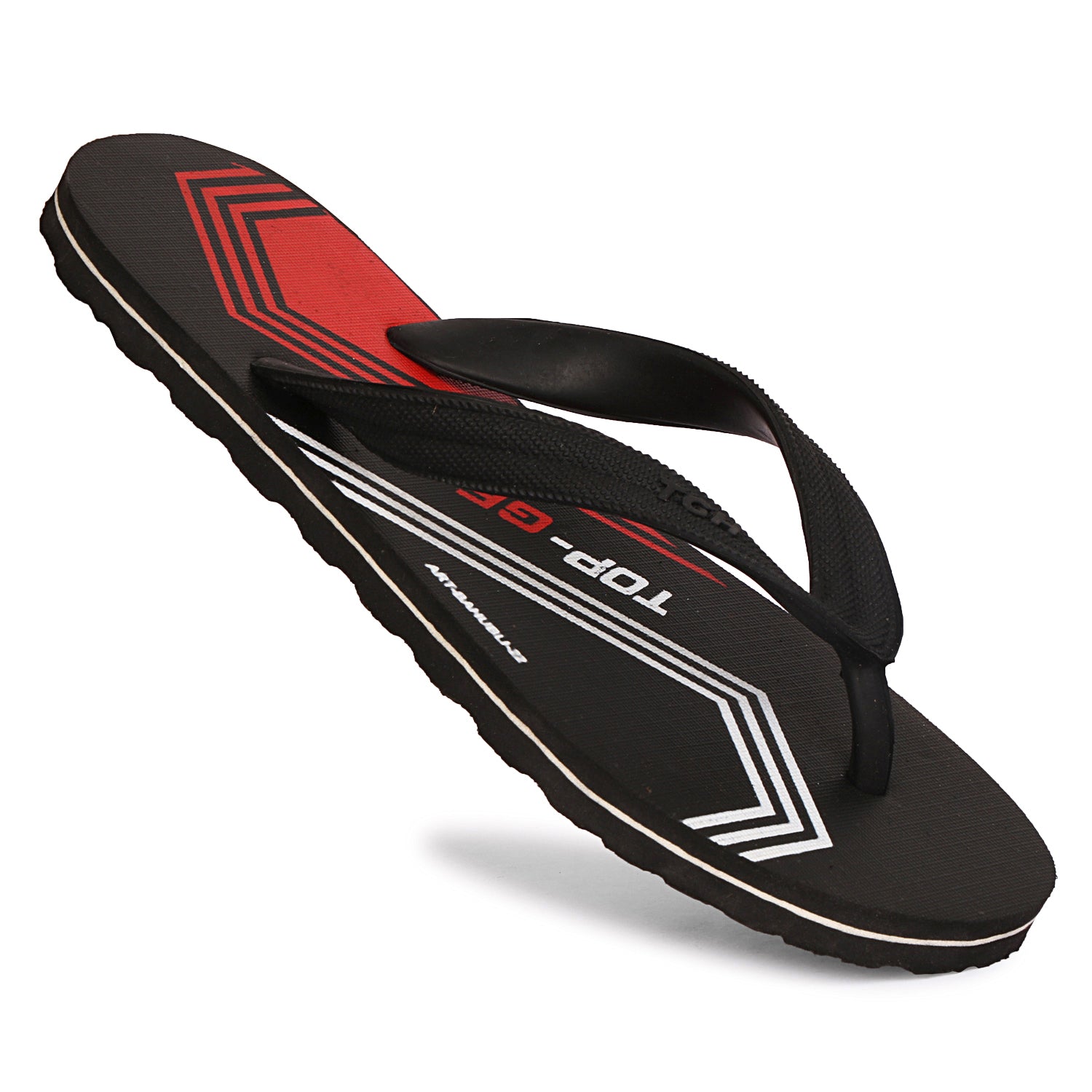 Men Flip Flops  (Black, Red , 8)