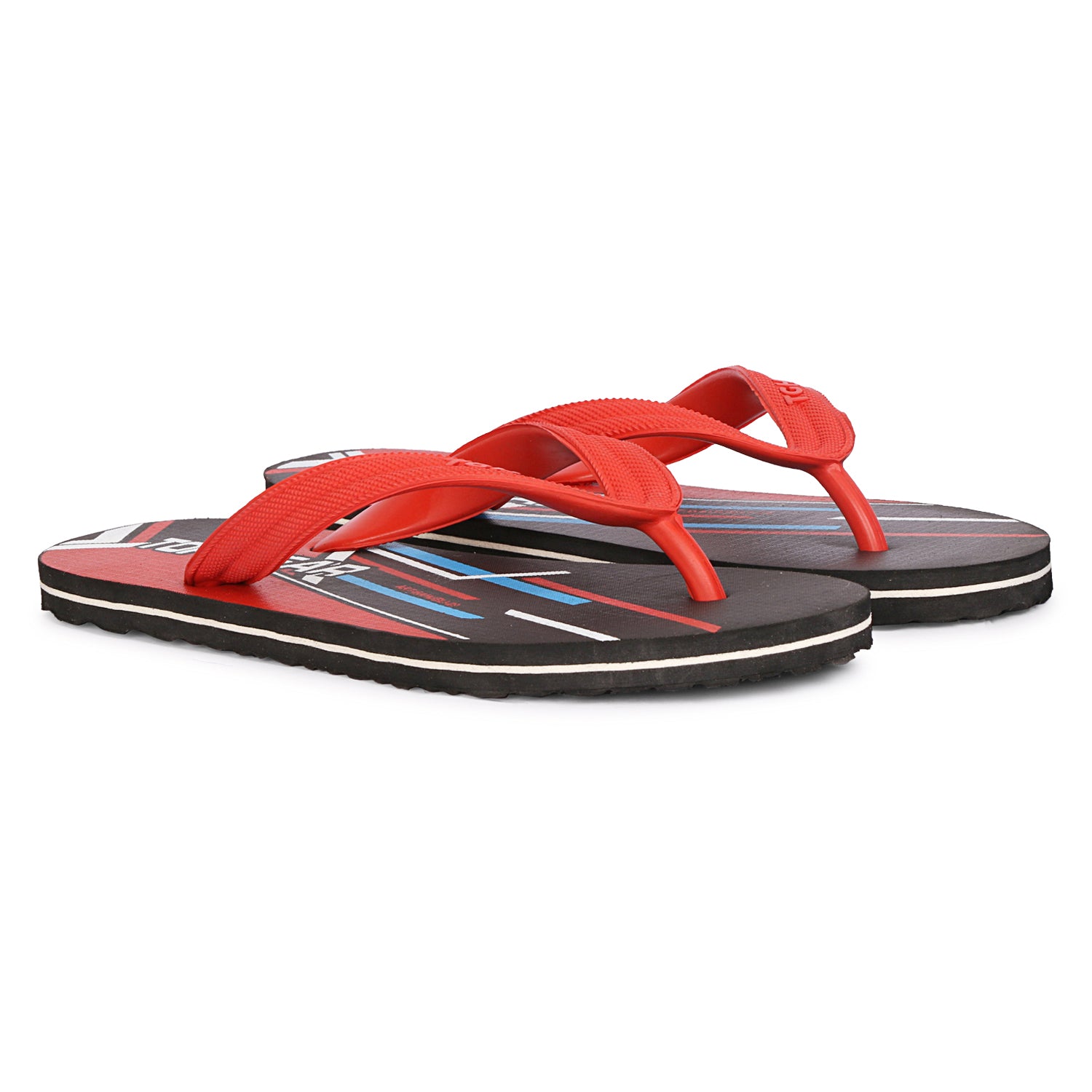 Men Flip Flops  (Black, Red , 8)