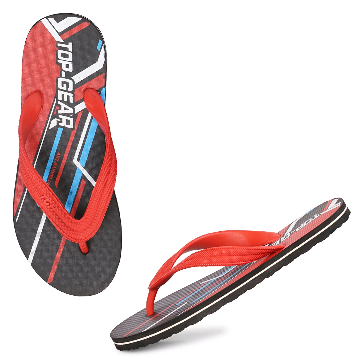 Men Flip Flops  (Black, Red , 8)