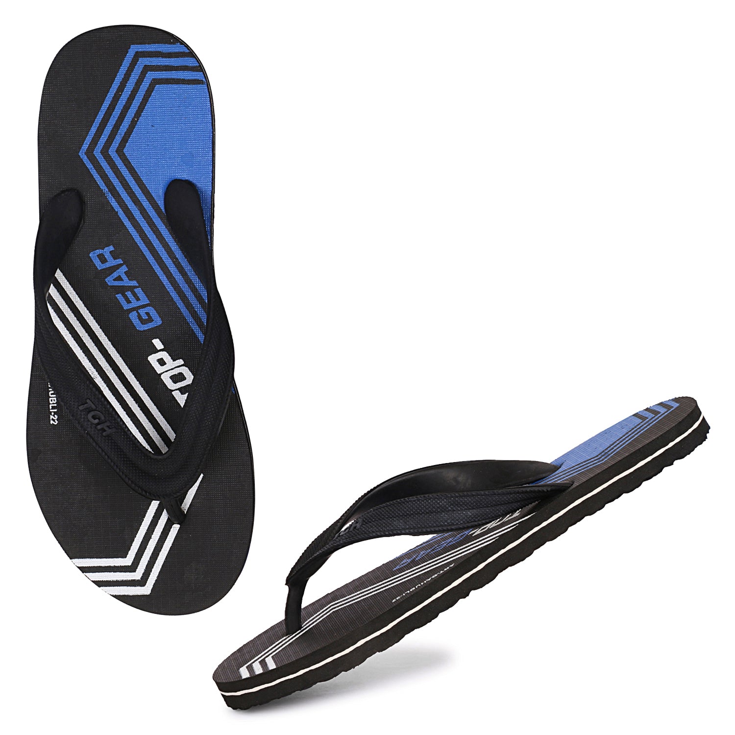 Men Flip Flops  (Black, Blue , 10)