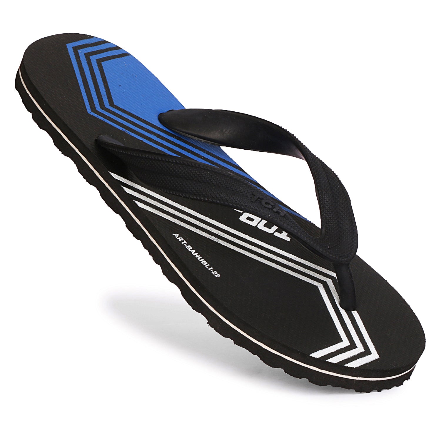 Men Flip Flops  (Black, Blue , 10)