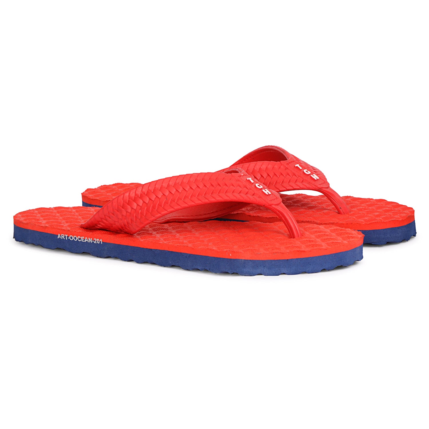 Men Flip Flops  (Red, Navy , 7)