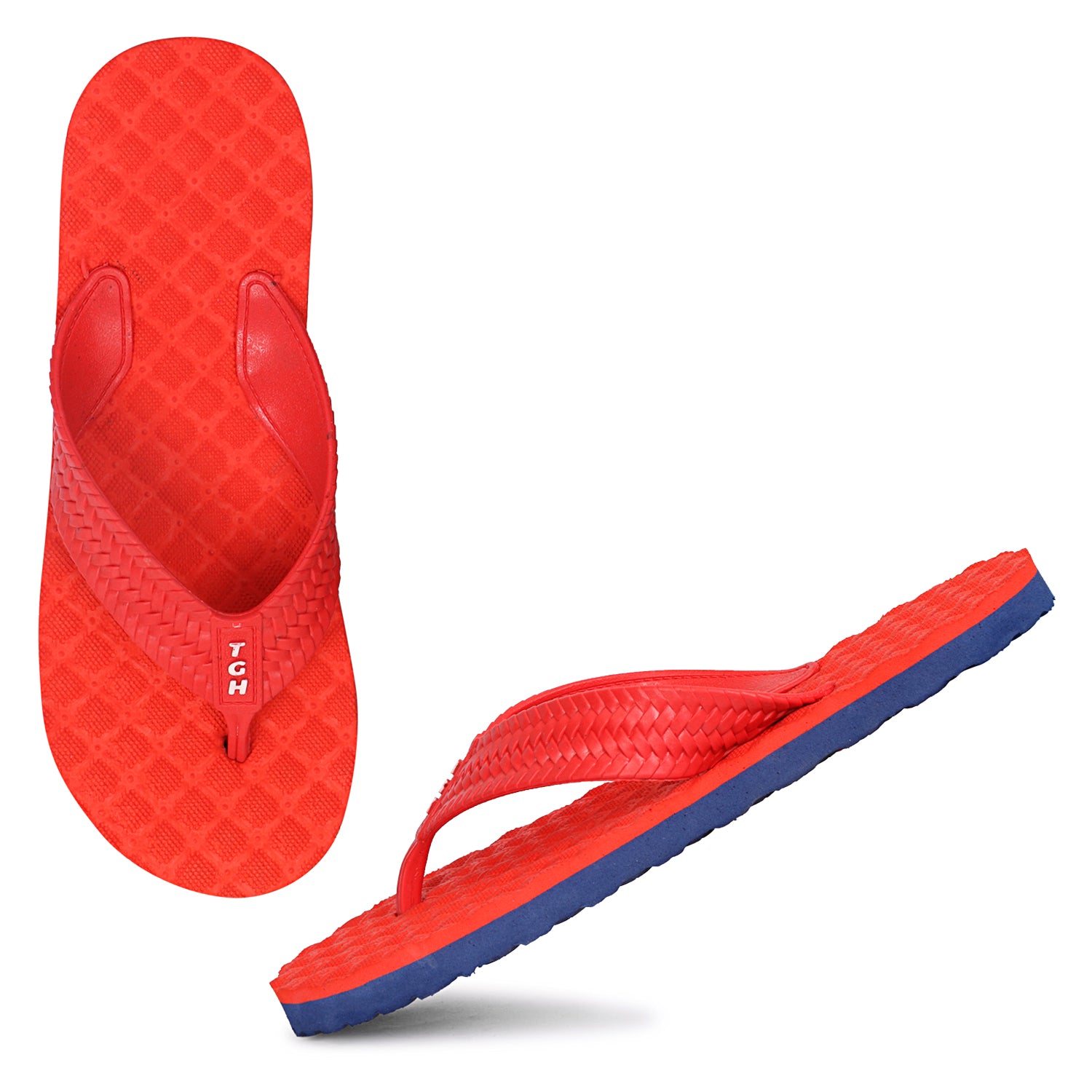 Men Flip Flops  (Red, Navy , 7)