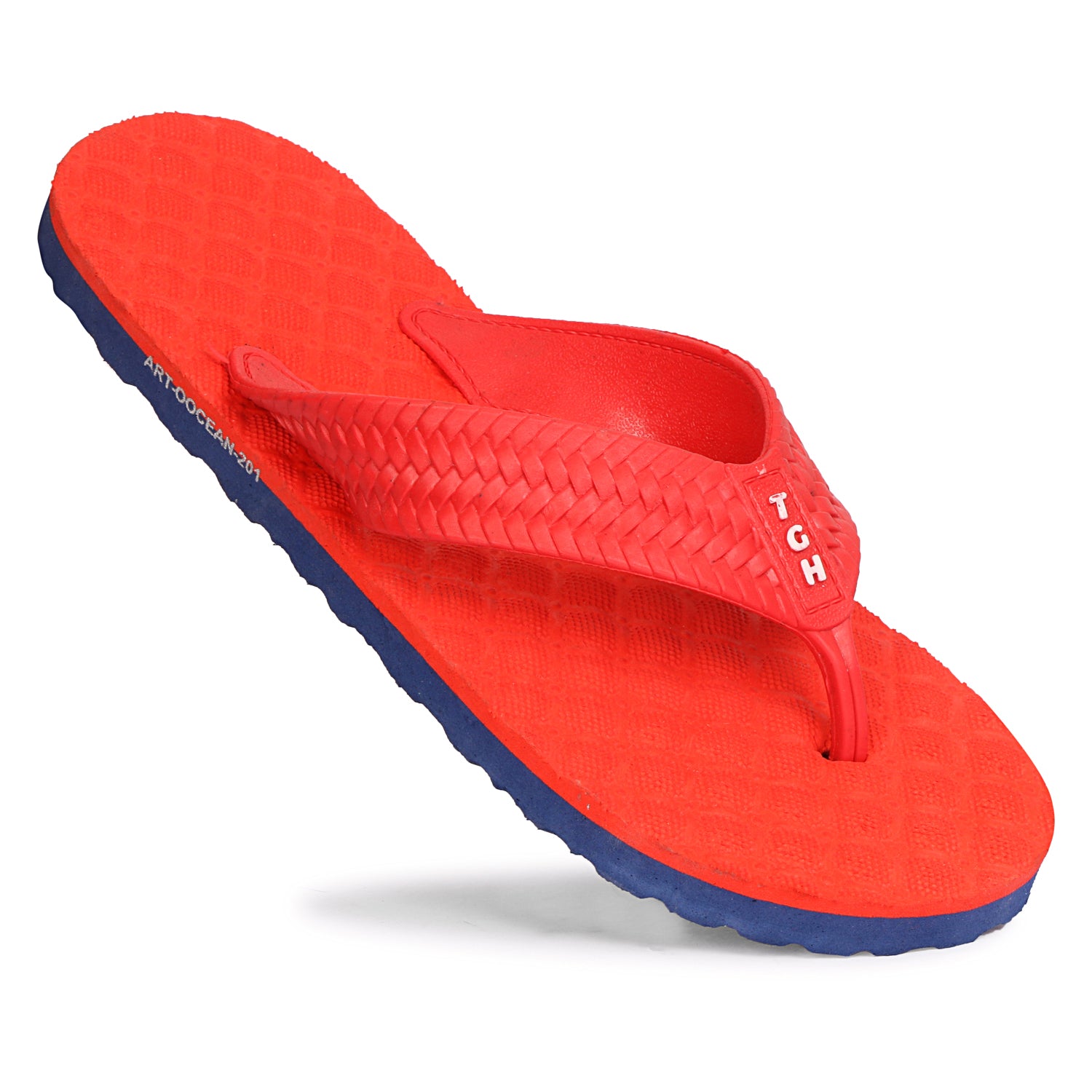 Men Flip Flops  (Red, Navy , 7)