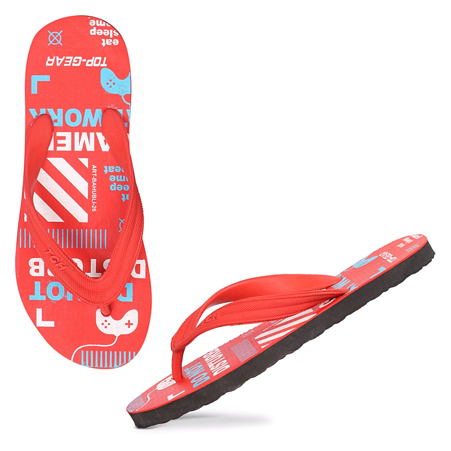 Men Flip Flops  (Red, Black , 6)