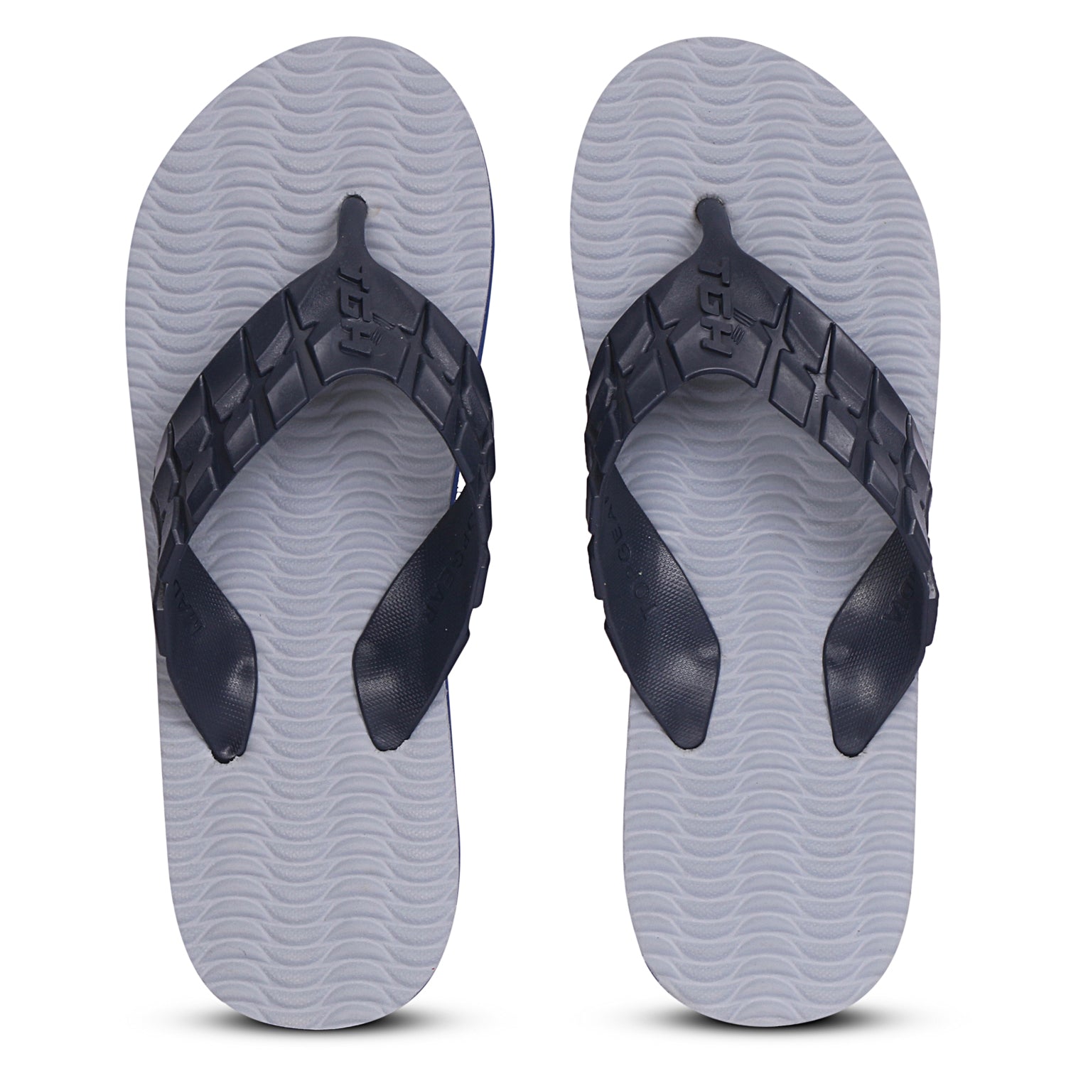 Men Flip Flops  (Grey, Navy , 8)