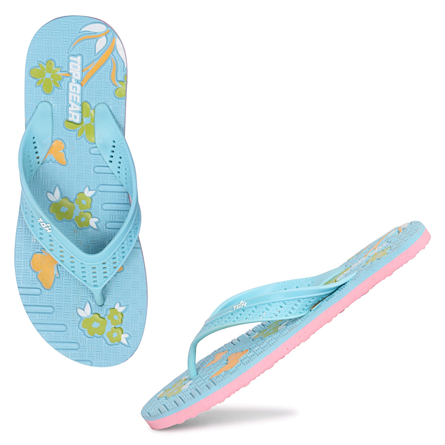 Women Flip Flops  (Green, Pink , 7)