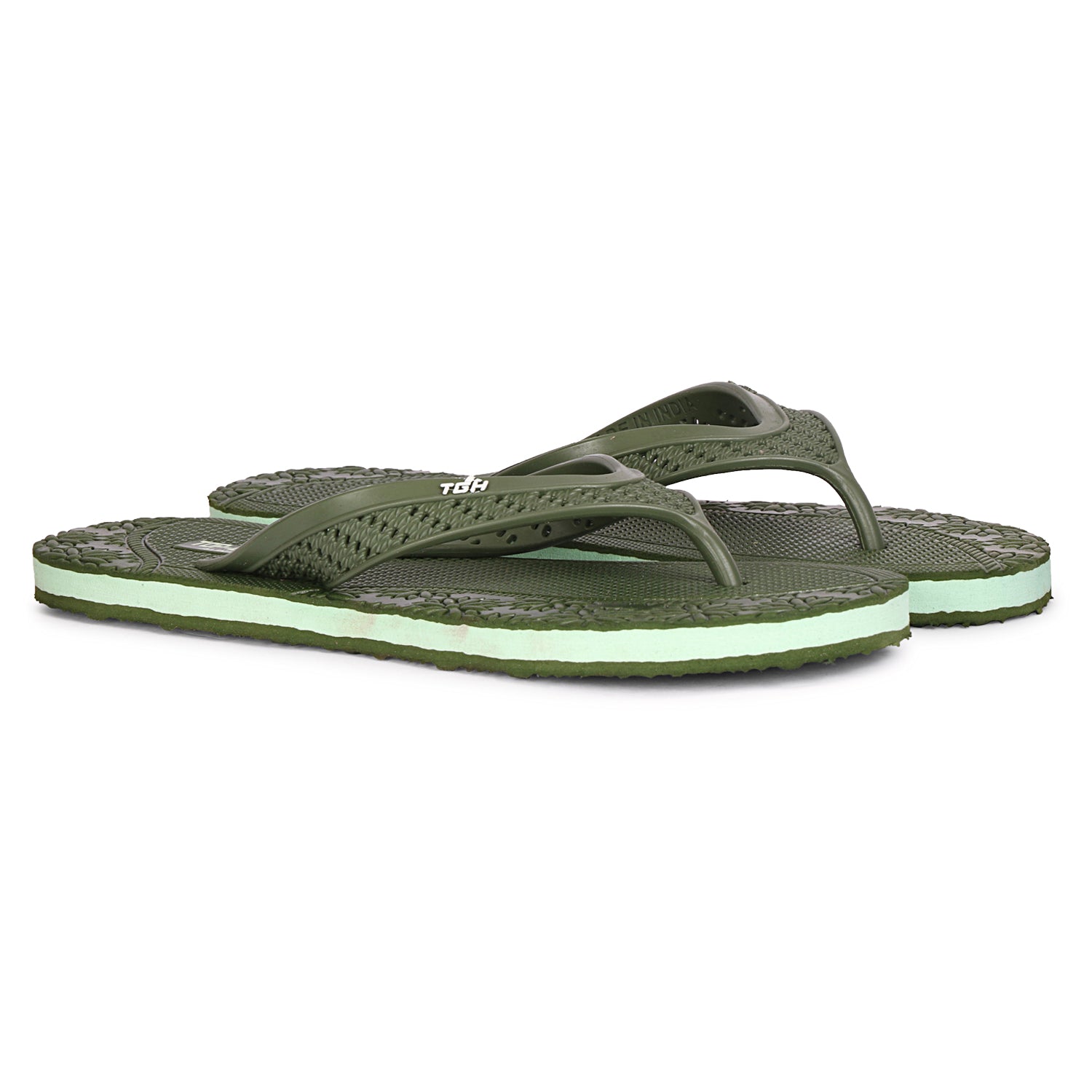 Women Flip Flops  (Beige, Green , 4)