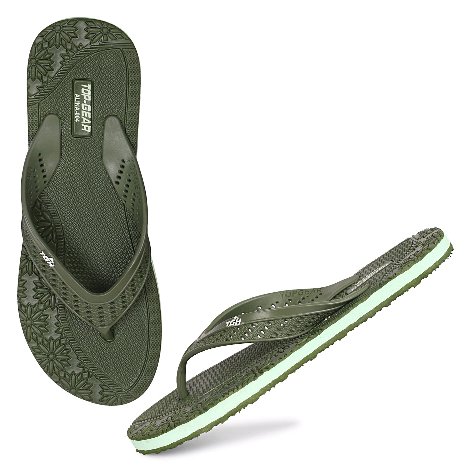 Women Flip Flops  (Beige, Green , 4)
