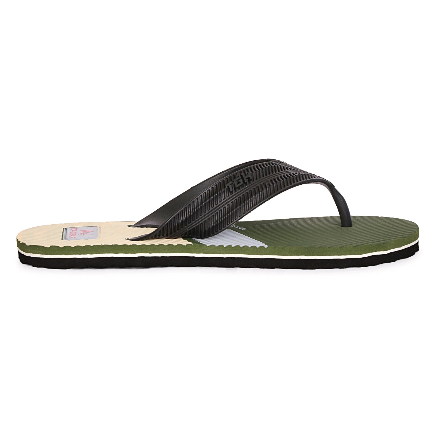 Men Flip Flops  (Olive, Black , 8)