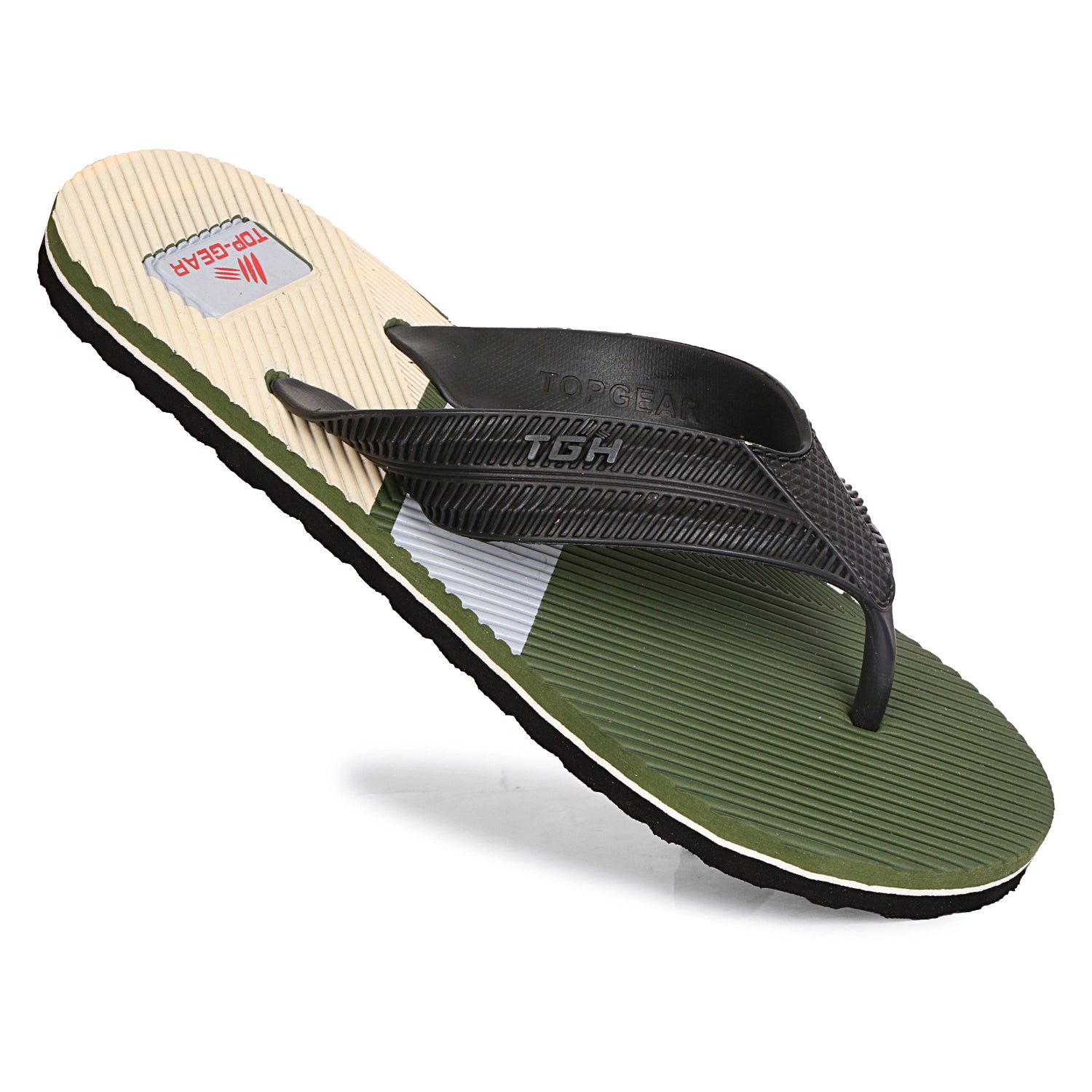 Men Flip Flops  (Olive, Black , 8)