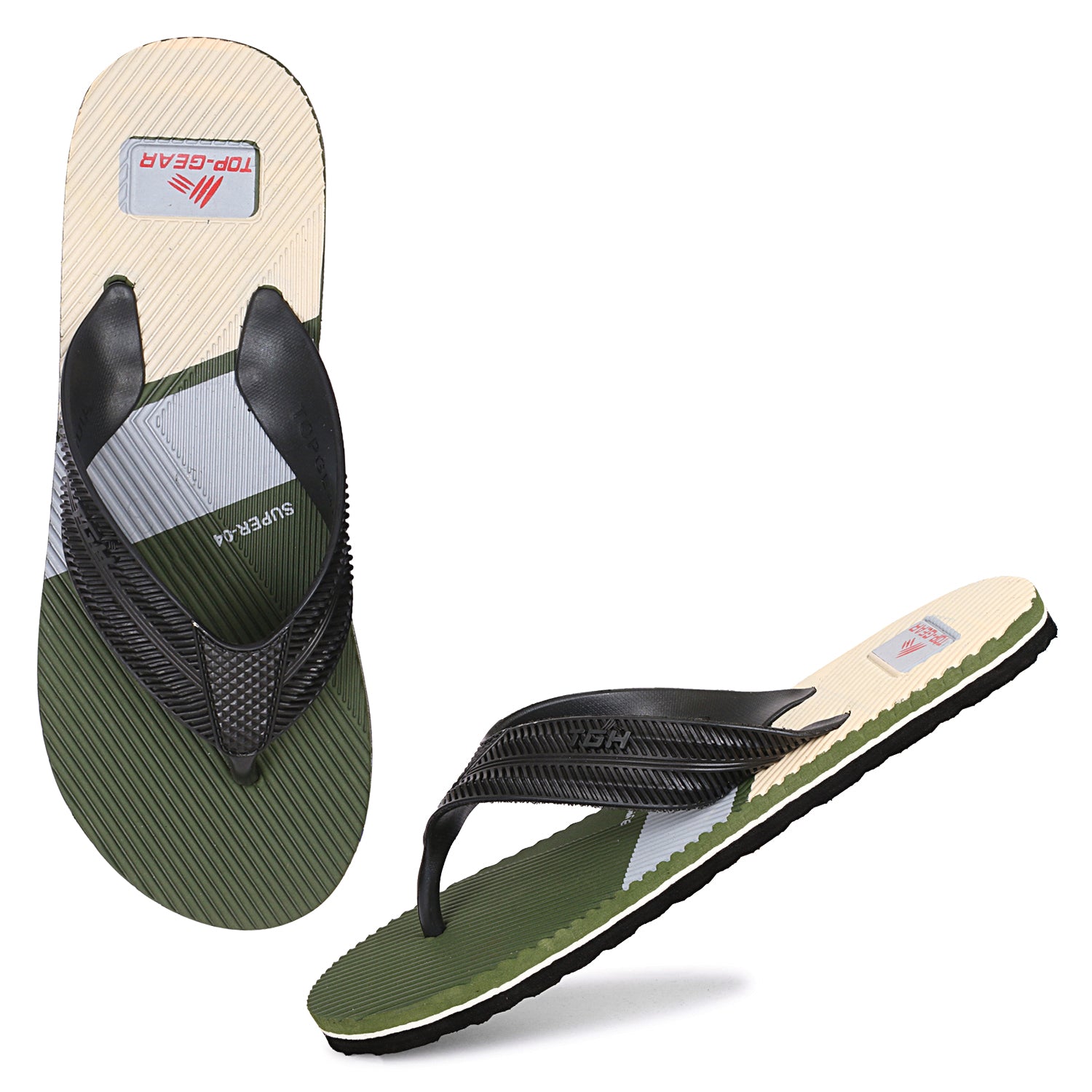 Men Flip Flops  (Olive, Black , 8)